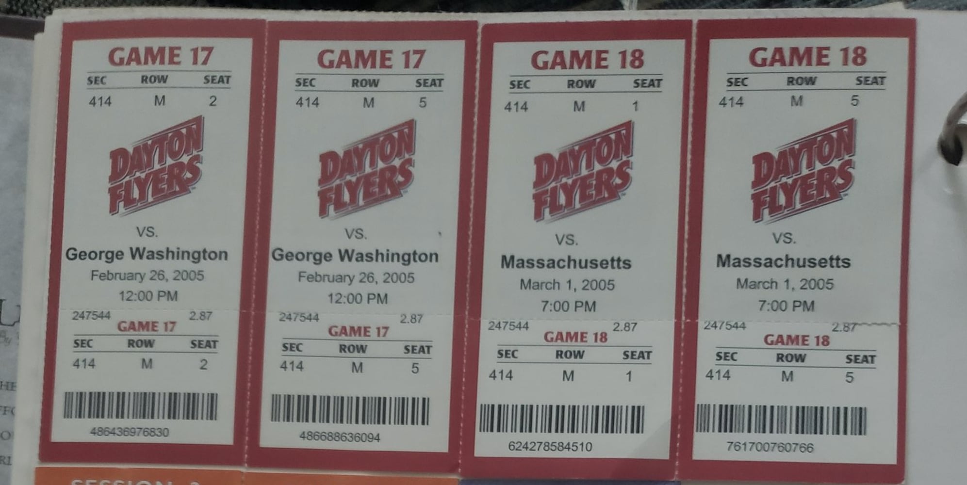 Dayton Flyers ticket stubs