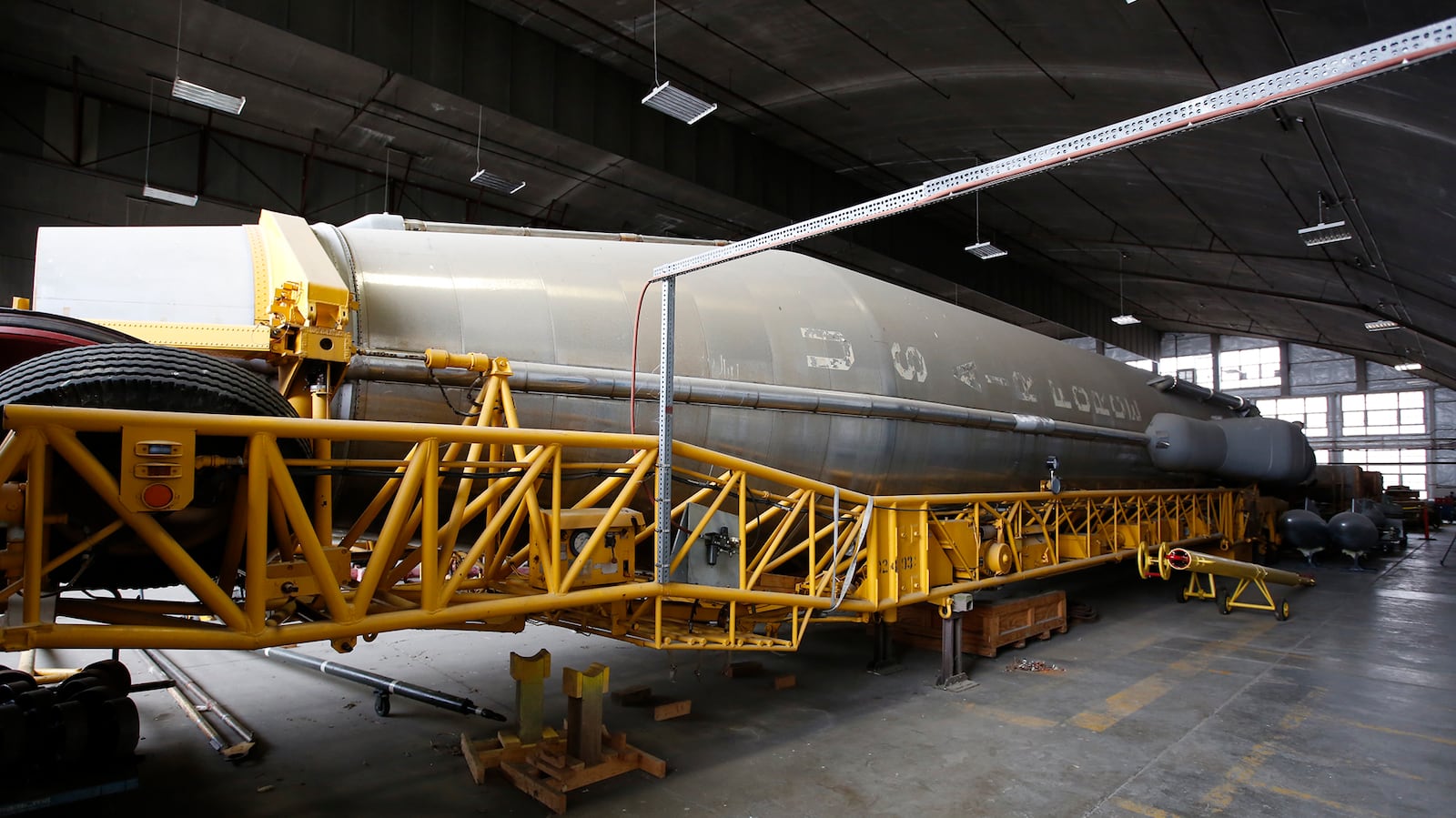 Convair SM-65 Atlas rocket on its transport trailer inside the restoration and storage hangars at the National Museum of the United States Air Force.  Access to the hangars are only available through the museum's Behind the Scenes Tours.  TY GREENLEES / STAFF