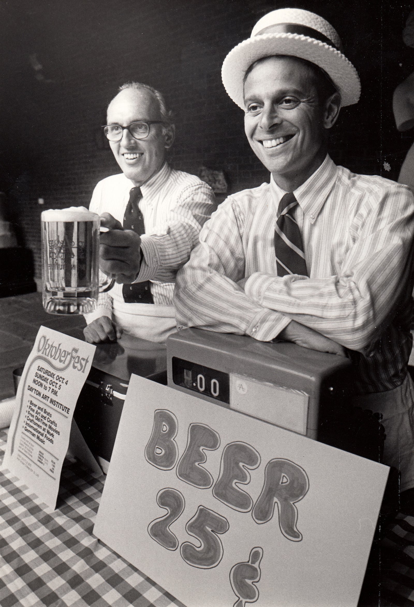 Jack Longstreth (left) and Tom Shulman at Octoberfest in 1975. DAYTON DAILY NEWS/ WRIGHT STATE UNIVERSITY SPECIAL COLLECTIONS AND ARCHIVE 