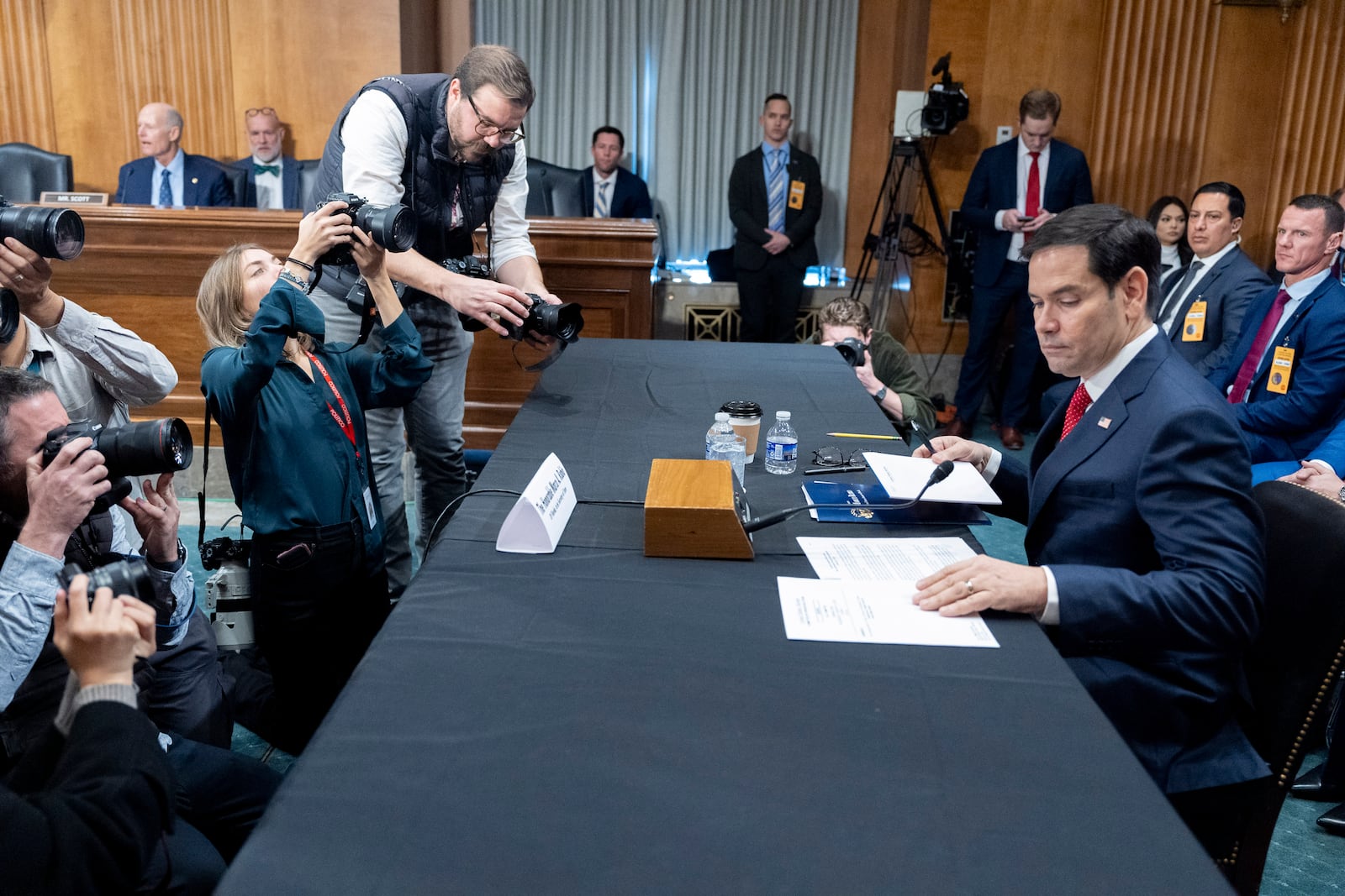 Sen. Marco Rubio, R-Fla., President-elect Donald Trump's choice to be Secretary of State, appears before the Senate Foreign Relations Committee for his confirmation hearing, at the Capitol in Washington, Wednesday, Jan. 15, 2025. (AP Photo/Alex Brandon)