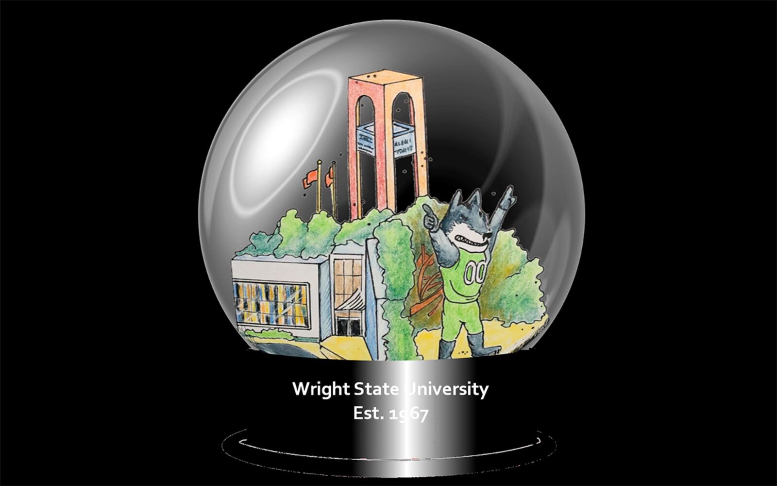 To encourage contributions to the ArtsGala Scholarship Fund, the College of Liberal Arts partnered with Global Love Dayton to create a limited-edition snow globe featuring some of the most iconic buildings and landmarks on Wright State’s campus.  WRIGHT STATE UNIVERSITY