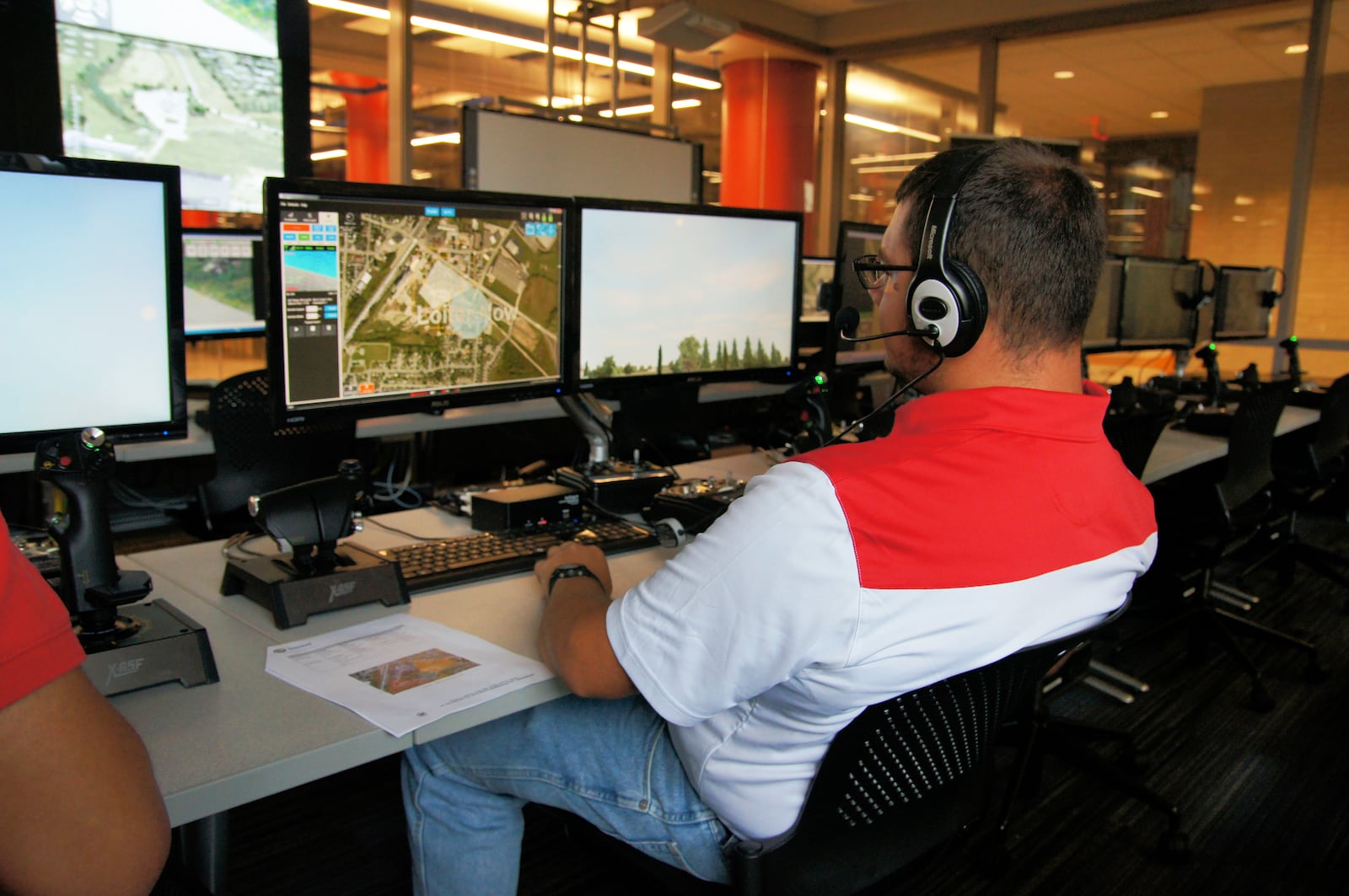 A Sinclair student works in the UAS Simulation Lab that features an immersive environment built around industry-leading simulation systems that allow users to engage through custom scenarios. CONTRIBUTED
