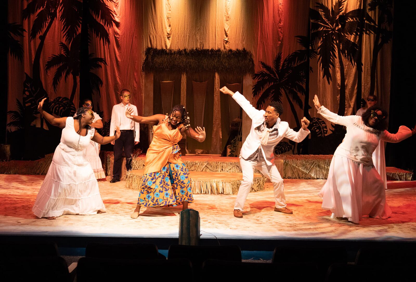 Center: Evette Nicole Wiliamson (Ti Moune) and Naman Clark (Daniel) are joined in "Ti Moune's Dance" by the company of Dayton Playhouse's production of "Once On This Island." PHOTO BY RICK FLYNN PHOTOGRAPHY