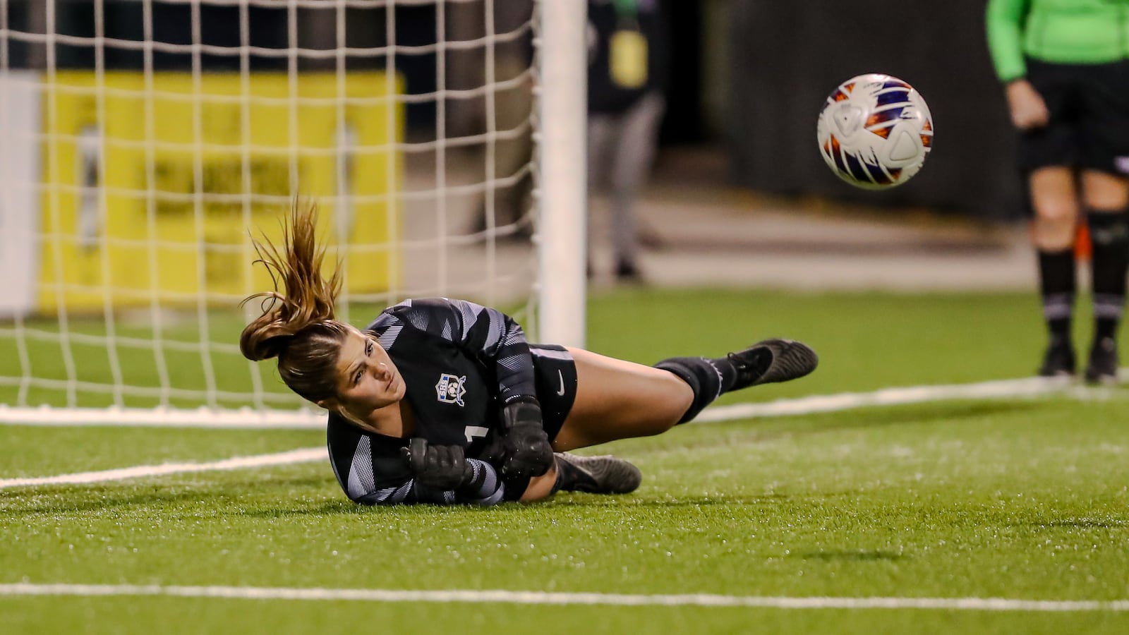 Springboro High School senior Madilyn Mitchell keeps the ball from going into the goal during the Division I girls soccer state championship game against Walsh Jesuit on Saturday night at Historic Crew Stadium in Columbus. The Panthers won the penalty shoot-out 4-2 to claim their first-ever state championship game. Michael Cooper/CONTRIBUTED