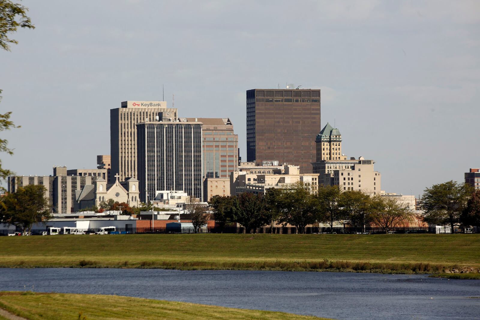 Three of the largest office towers in downtown Dayton -- Key Bank, Courthouse Southwest and Grant Deneau -- are all up for sale. Downtown Dayton has one of the highest vacancy rates in the country, which could be helped or hurt by whether or not these large office towers are bought by landlords willing to invest in the properties.  TY GREENLEES / STAFF