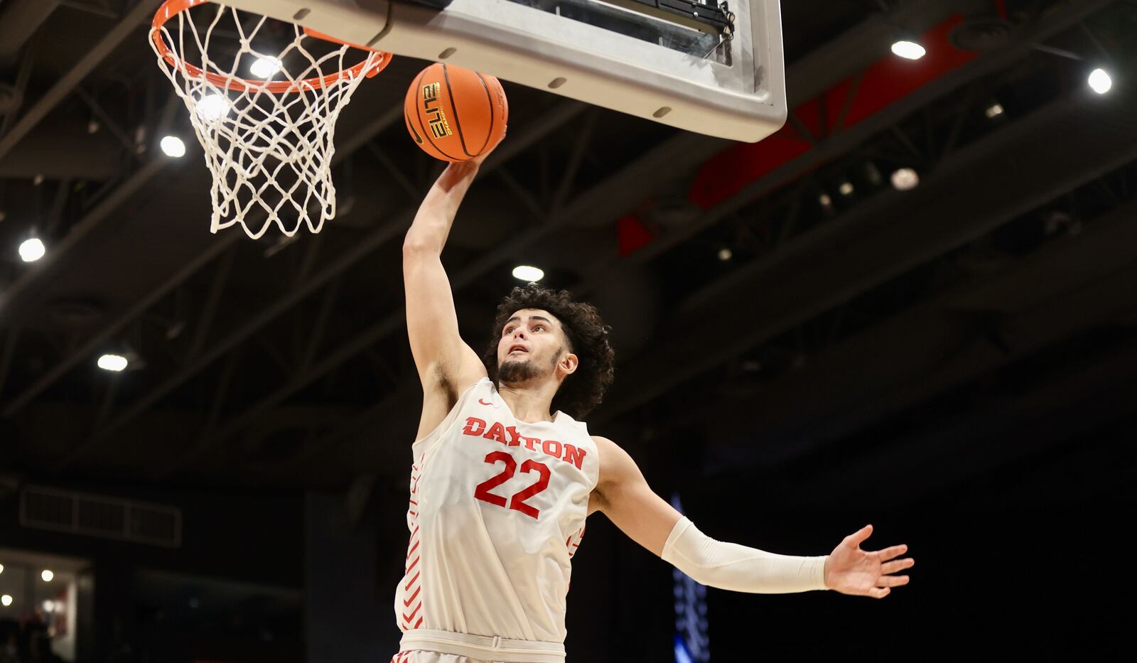 Dayton's Mustapha Amzil dunks against UNC Asheville on Saturday, Dec. 10, 2022, at UD Arena. David Jablonski/Staff