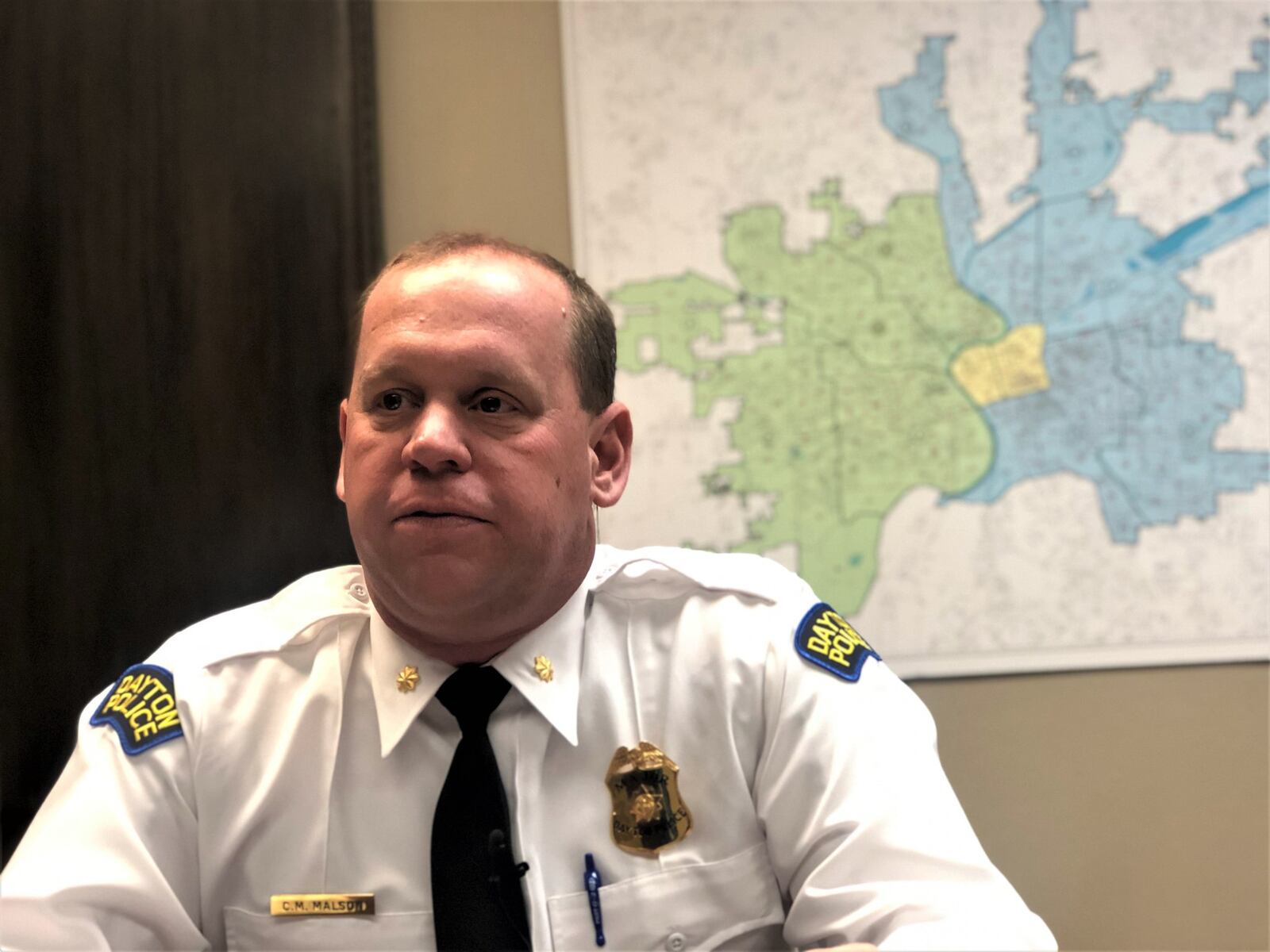 Dayton police Major Christopher Malson, who is in charge of the West Patrol Operations division, says ShotSpotter is helping police discover more shootings. CORNELIUS FROLIK / STAFF