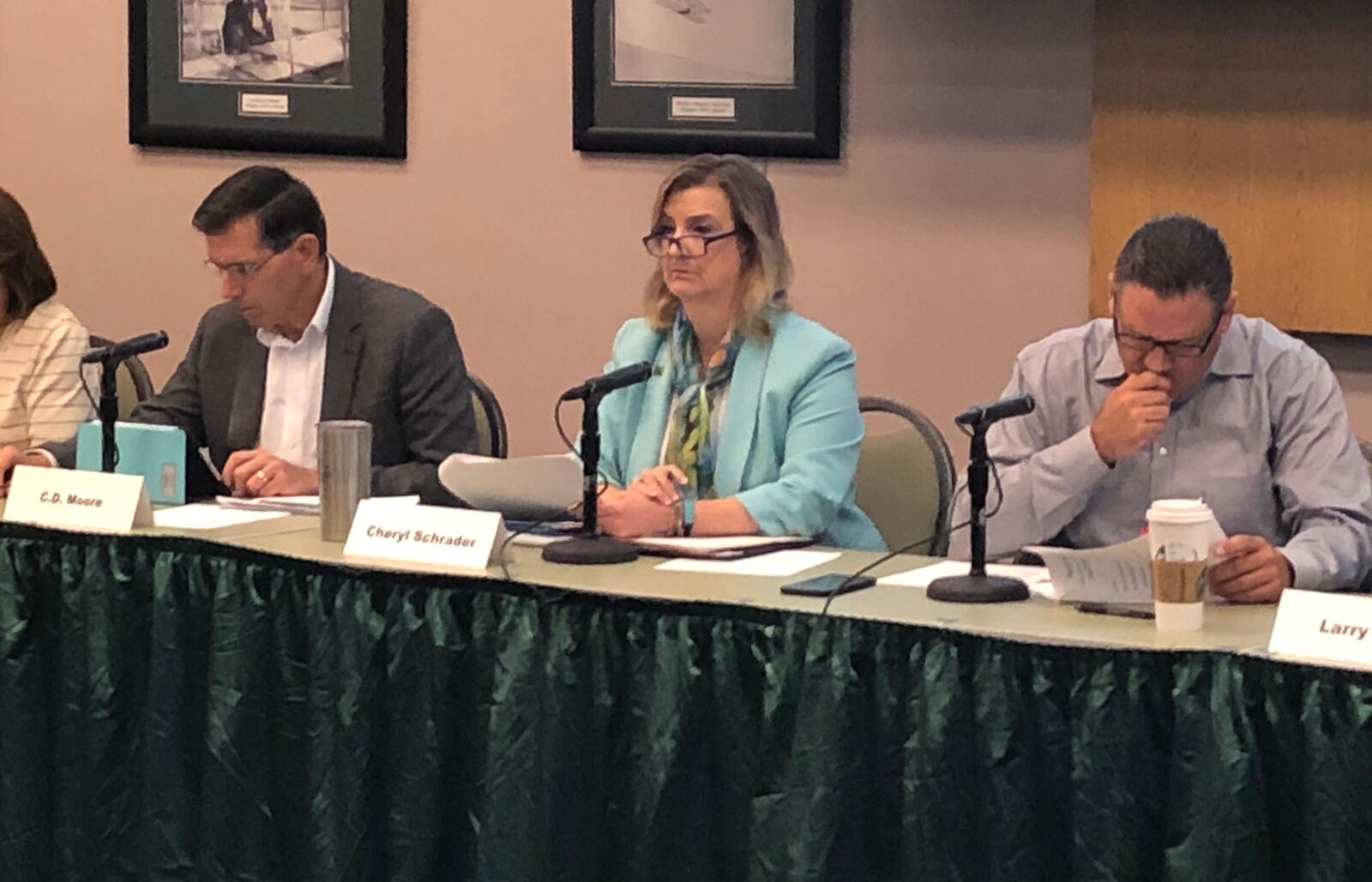 WSU president Cheryl Schrader listens to a finance committee meeting on Monday.