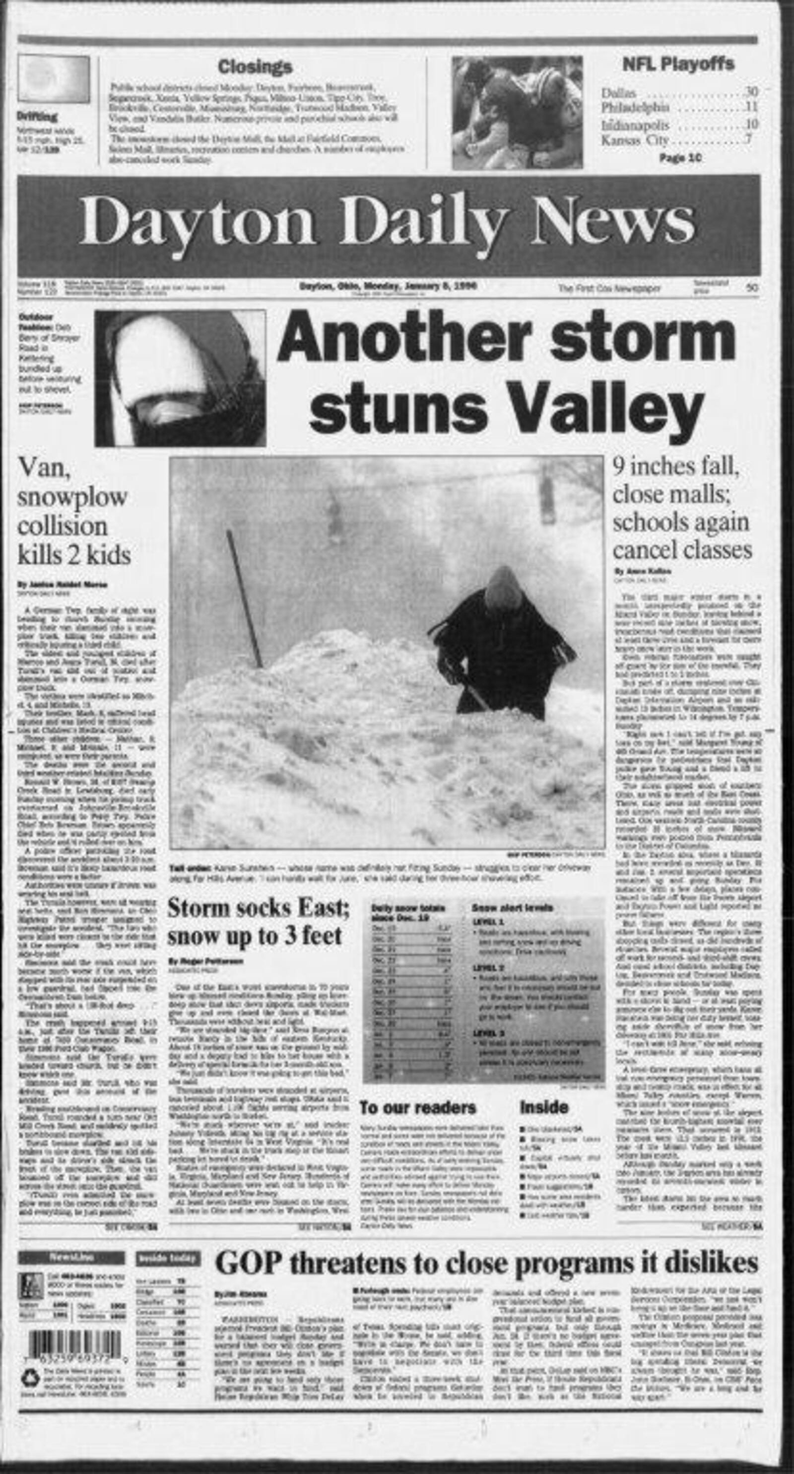 Dayton Daily News front page of Jan. 8, 1996.