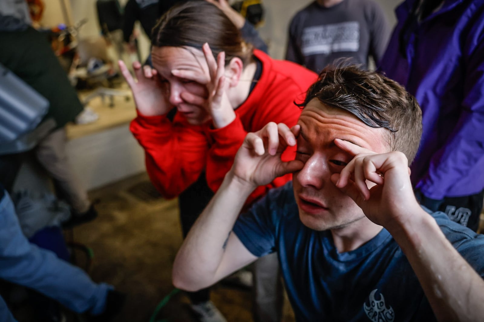 Sinclair Collage police academy students Katie Wise, left and ______ ___________ get relief from pepper spray by standing in front of fans. The cadets were sprayed to get an idea what it would feel like to be exposed to the chemical. JIM NOELKER/STAFF