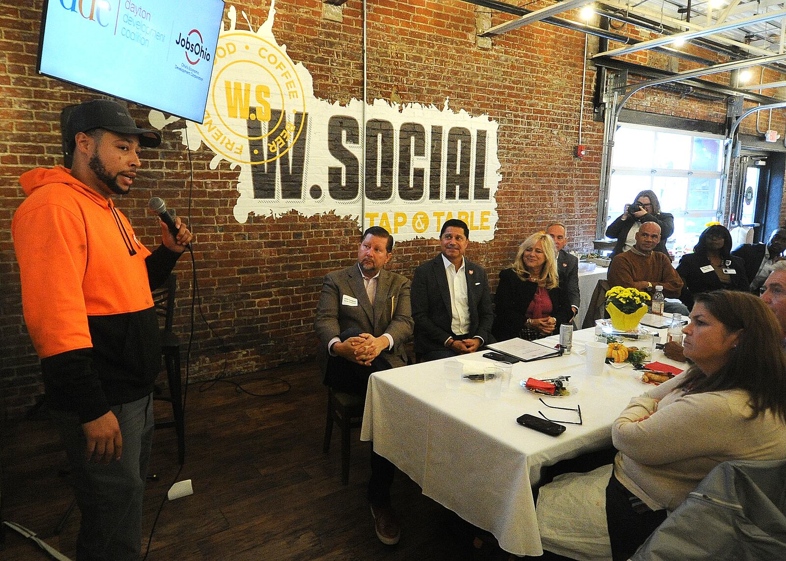 Terrence Williams, owner of Miami Valley Metal Recycling  talked about the success of his business at the Jobs Ohio and the Dayton Development Coalition luncheon Friday, Oct. 20, 2023. The event was held at the West Social Tap and Table. MARSHALL GORBY\STAFF