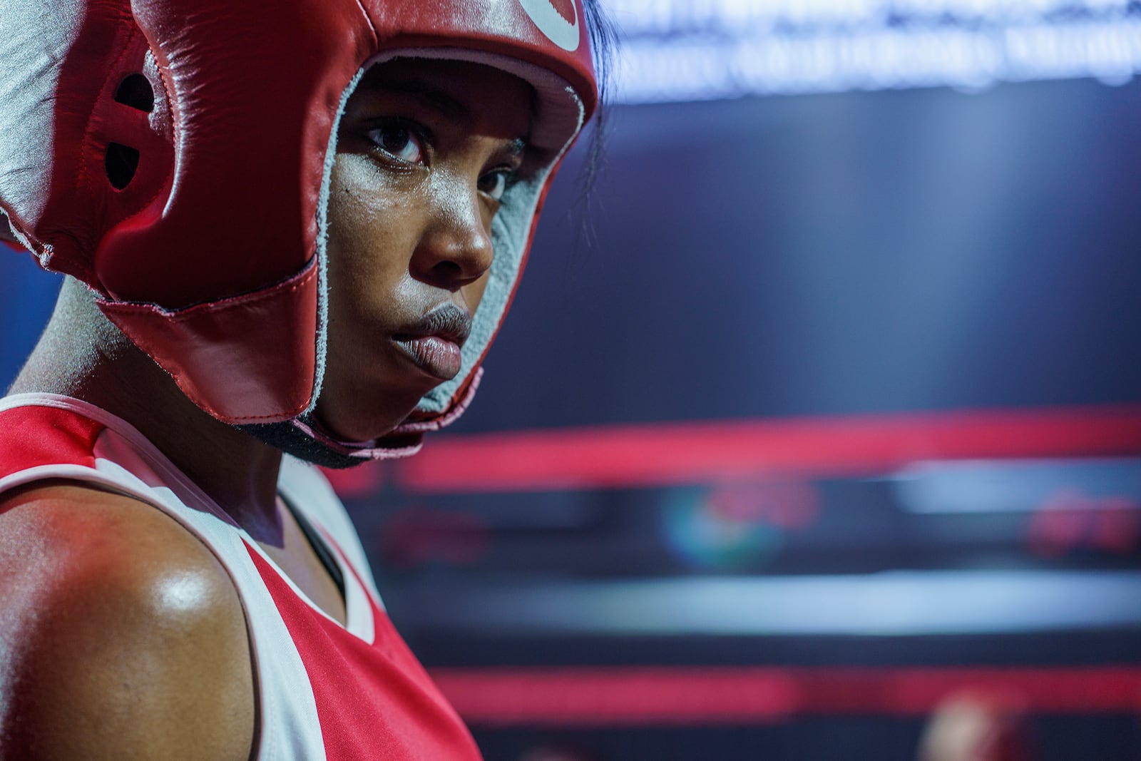 This image released by Amazon Content Services shows Ryan Destiny as Claressa Shields in a scene from "The Fire Inside." (Sabrina Lantos/Amazon Content Services via AP)