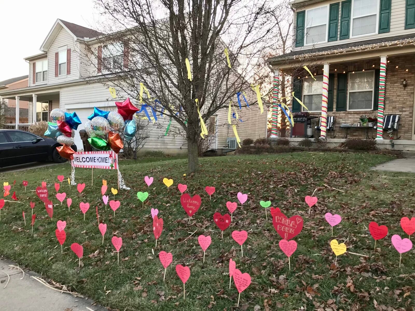 Friends and neighbors welcome Michael Fauber home from the hospital by making signs. Photo courtesy the Fauber family.