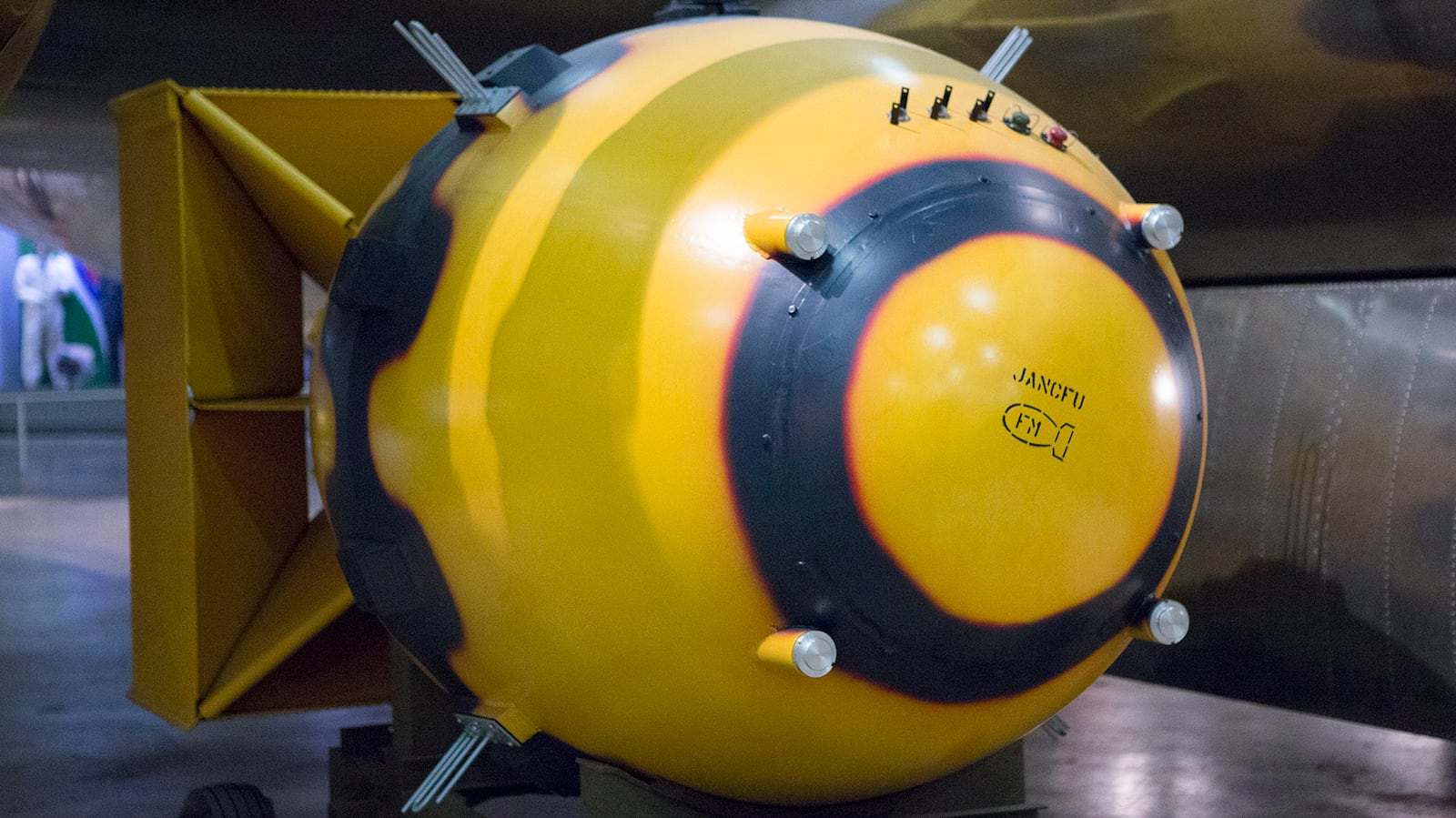 A "Fat Man" bomb was dropped over Nagasaki, Japan, on Aug. 9, 1945, near the end of World War II. Released by the B-29 Bockscar, the 10,000-pound weapon was detonated at an altitude of approximately 1,800 feet over the city. The bomb had an explosive force (yield) of about 20,000 tons of TNT, about the same as the bomb dropped on Hiroshima. Because of Nagasaki's hilly terrain, however, the damage was somewhat less extensive than of the relatively flat Hiroshima..  TY GREENLEES / STAFF