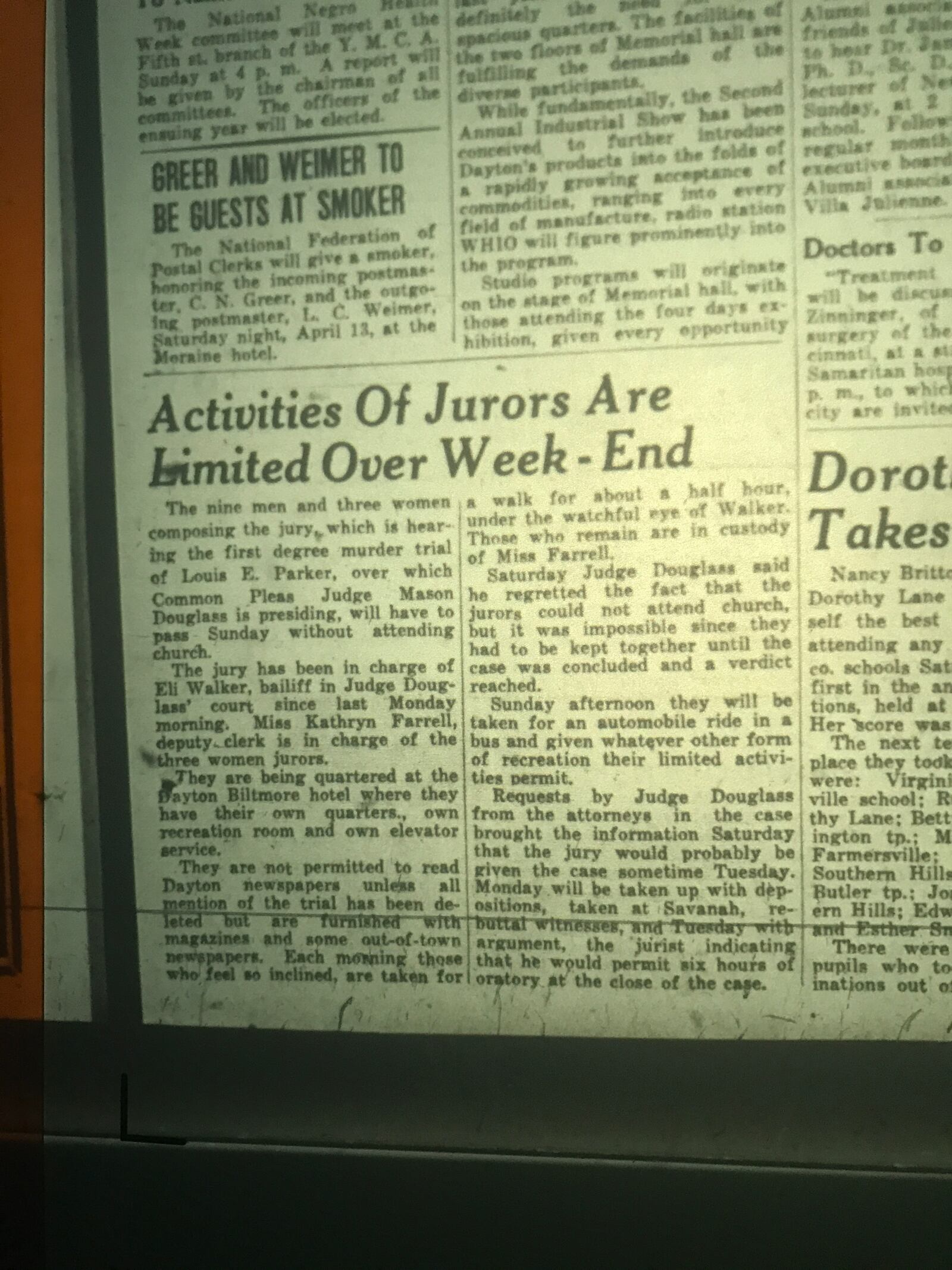 Archived Dayton Daily News articles related to the 1935 murder case of former police officer Louis E. Parker. Parker was tried for the Dec. 24, 1934 murder of Chestnut Payne, his wife's lover.