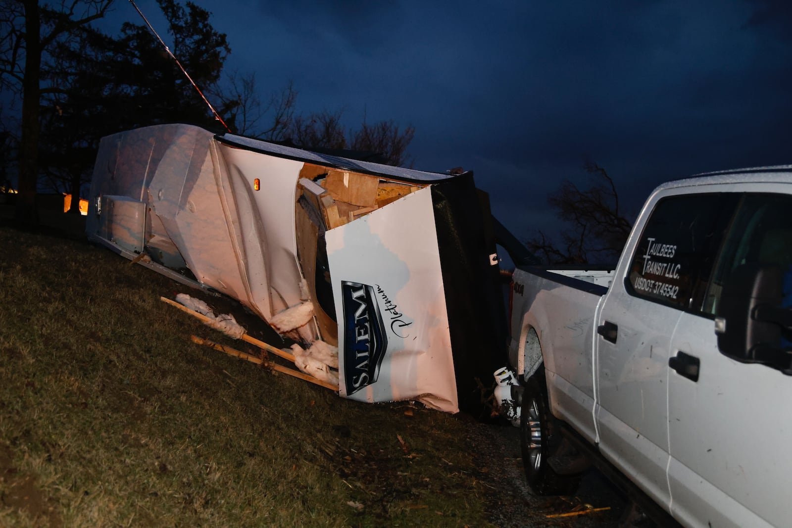 Damage to a trailer on Ridge Road.