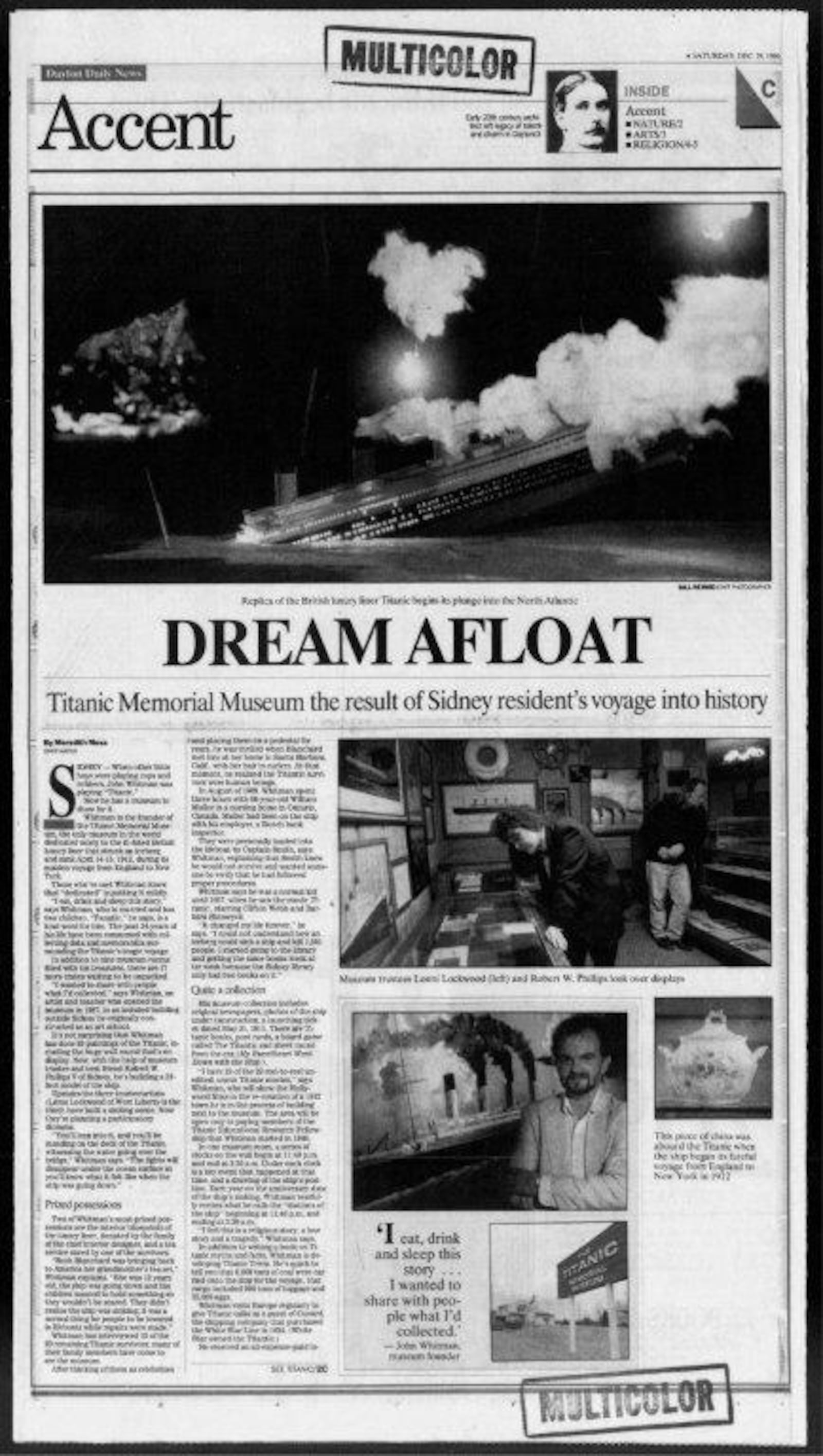 Dayton Daily News story from Dec. 29, 1990 covering the Titanic museum in Sidney, Ohio.