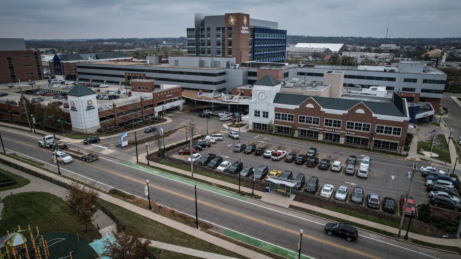 Dayton Children's Hospital is located off of Valley Street in Dayton. This is a drone photograph made on Nov. 16, 2022. JIM NOELKER/STAFF