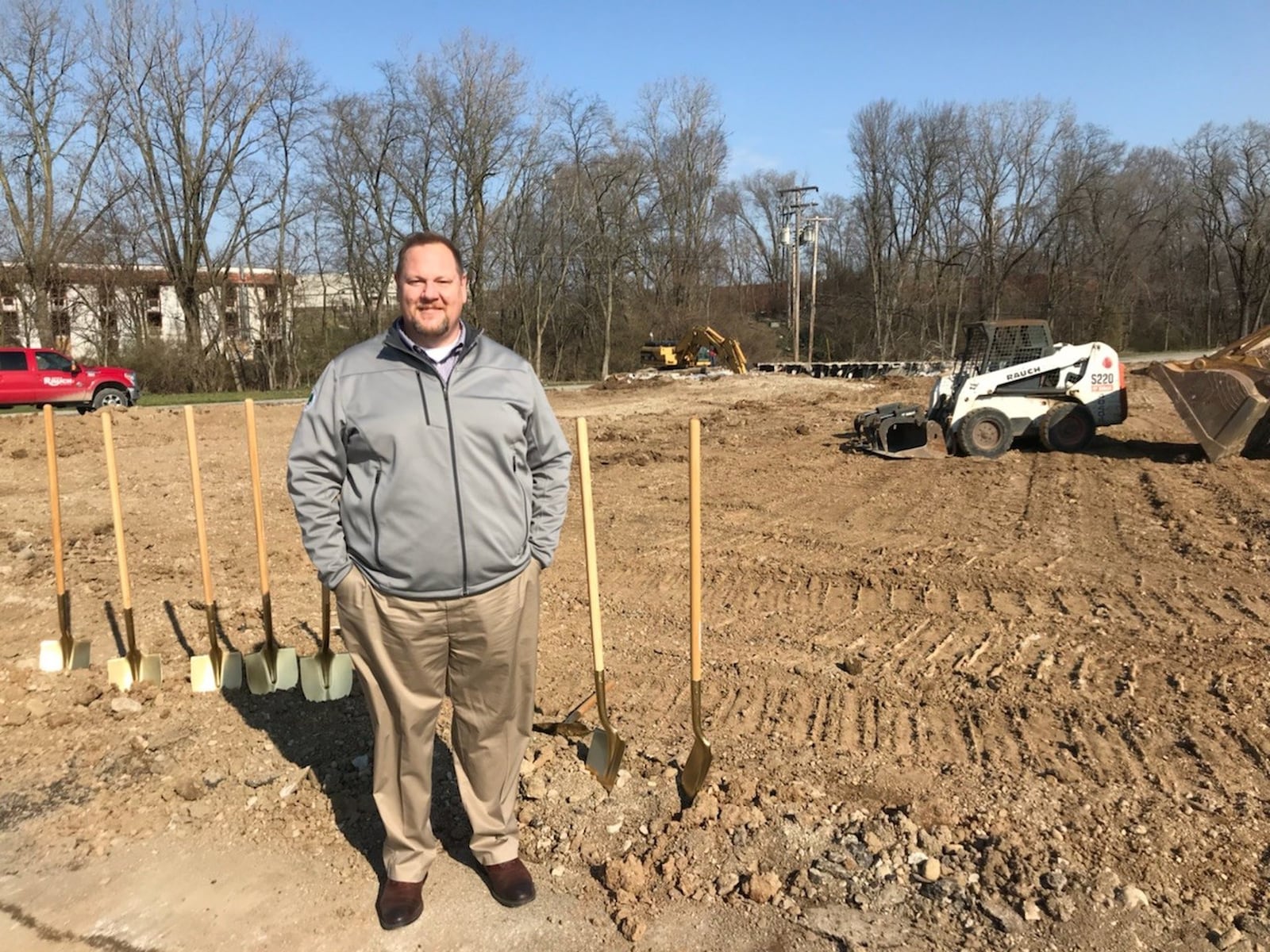 Harrison Twp. Administrator Kris McClintick stands in front of the construction site of a new Restaurant Depot store before the 2019 tornadoes. The store now stands at 3700 Keats Drive. KAITLIN SCHROEDER/STAFF