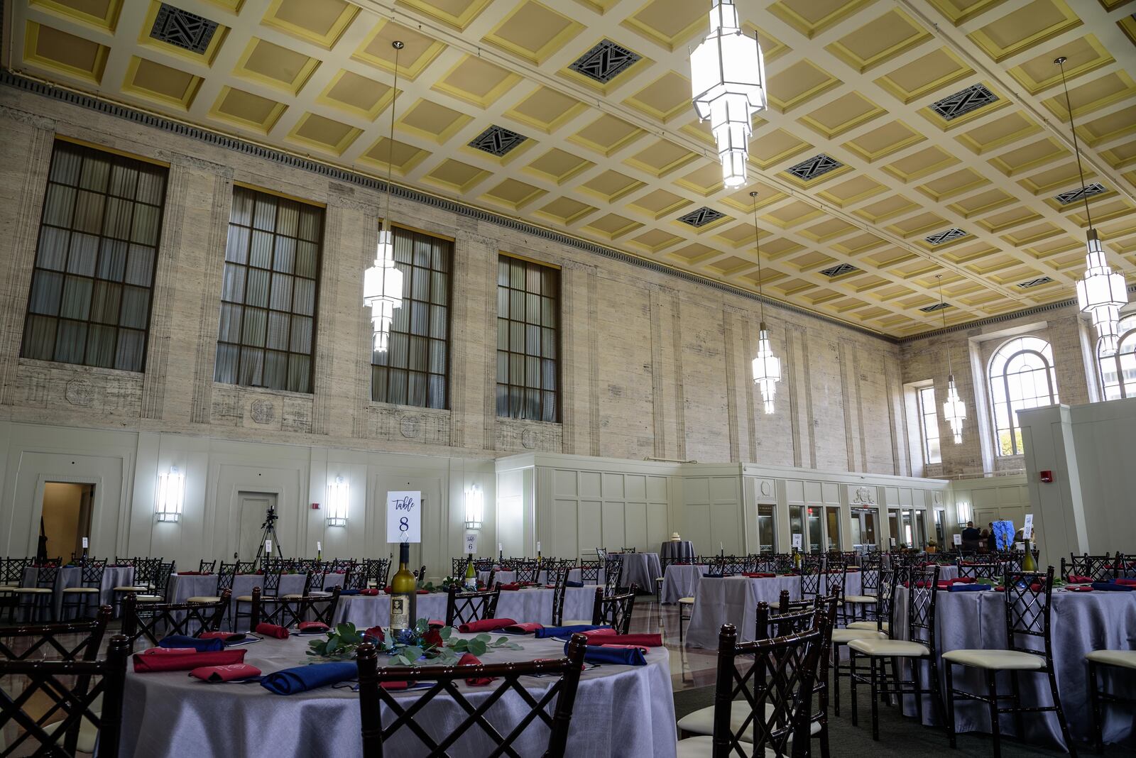 The Grande Hall at Liberty Tower, located at 120 W. 2nd St. in downtown Dayton officially opened in June 2019 for weddings and events. Here’s a look at the event venue during preparations on the day of a wedding. Built in 1931, the Liberty Tower, a 23 floor high rise office tower, is Dayton’s finest example of Art Deco architecture. The building’s lobby, now the majority of The Grande Hall’s event space, served as the first shooting location in 2017 for actor Robert Redford’s final film prior to retirement, The Old Man & the Gun (2018). For more information, visit thegrandehall.com. TOM GILLIAM / CONTRIBUTING PHOTOGRAPHER