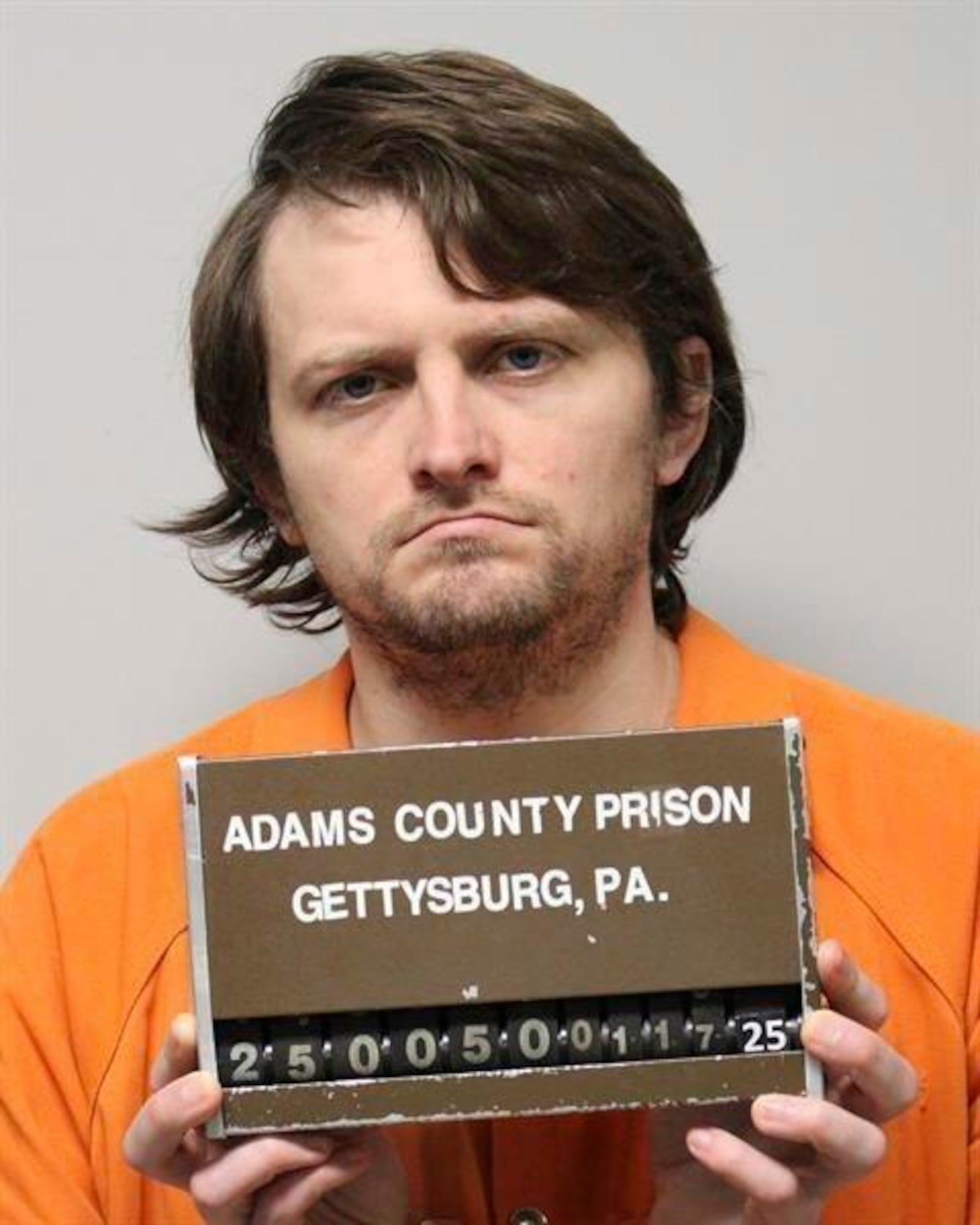 This photo provided by Adams County Adult Correctional Complex shows sexual assault suspect Ian Cleary, 31, of Saratoga, Calif., shown in a photo taken in the Adams County Adult Correctional Complex on Friday, Jan. 17, 2025, in Gettysburg, Pa. (Adams County Adult Correctional Complex via AP)