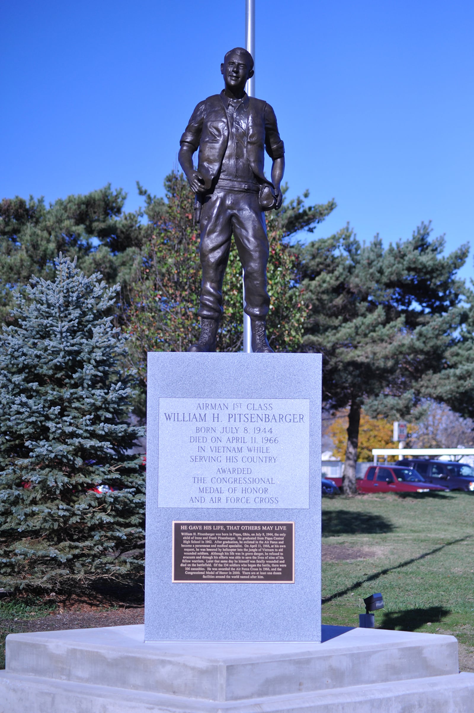 This statue in Piqua honors the memory of William Pitsenbarger. CONTRIBUTED