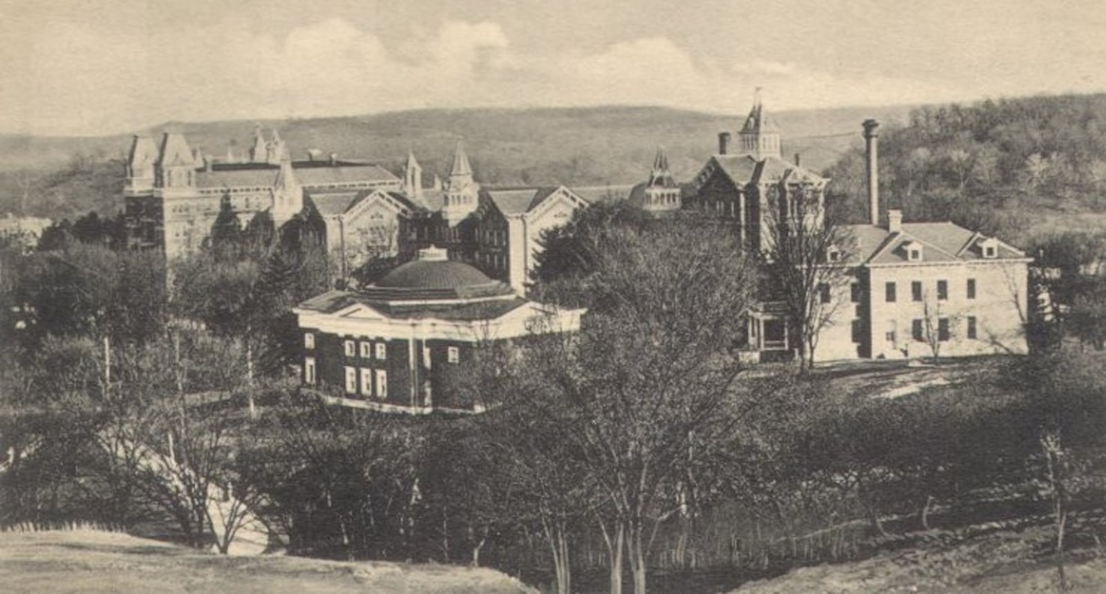 A panoramic view of The Ridges, a former insane asylum in Athens, Ohio.