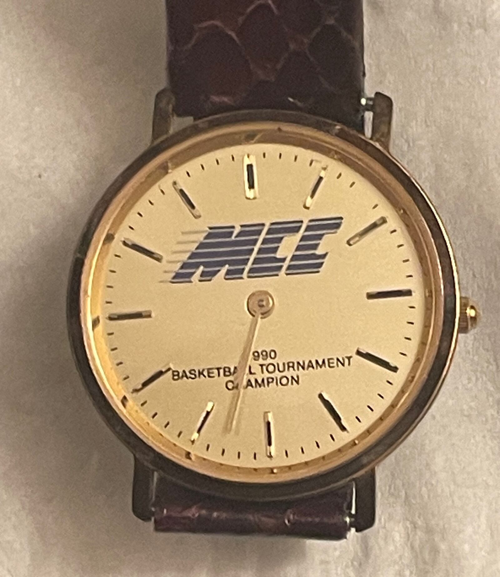 A 1990 Midwestern Collegiate Conference tournament championship watch given to the Dayton Flyers basketball game. Photo courtesy of Norm Grevey