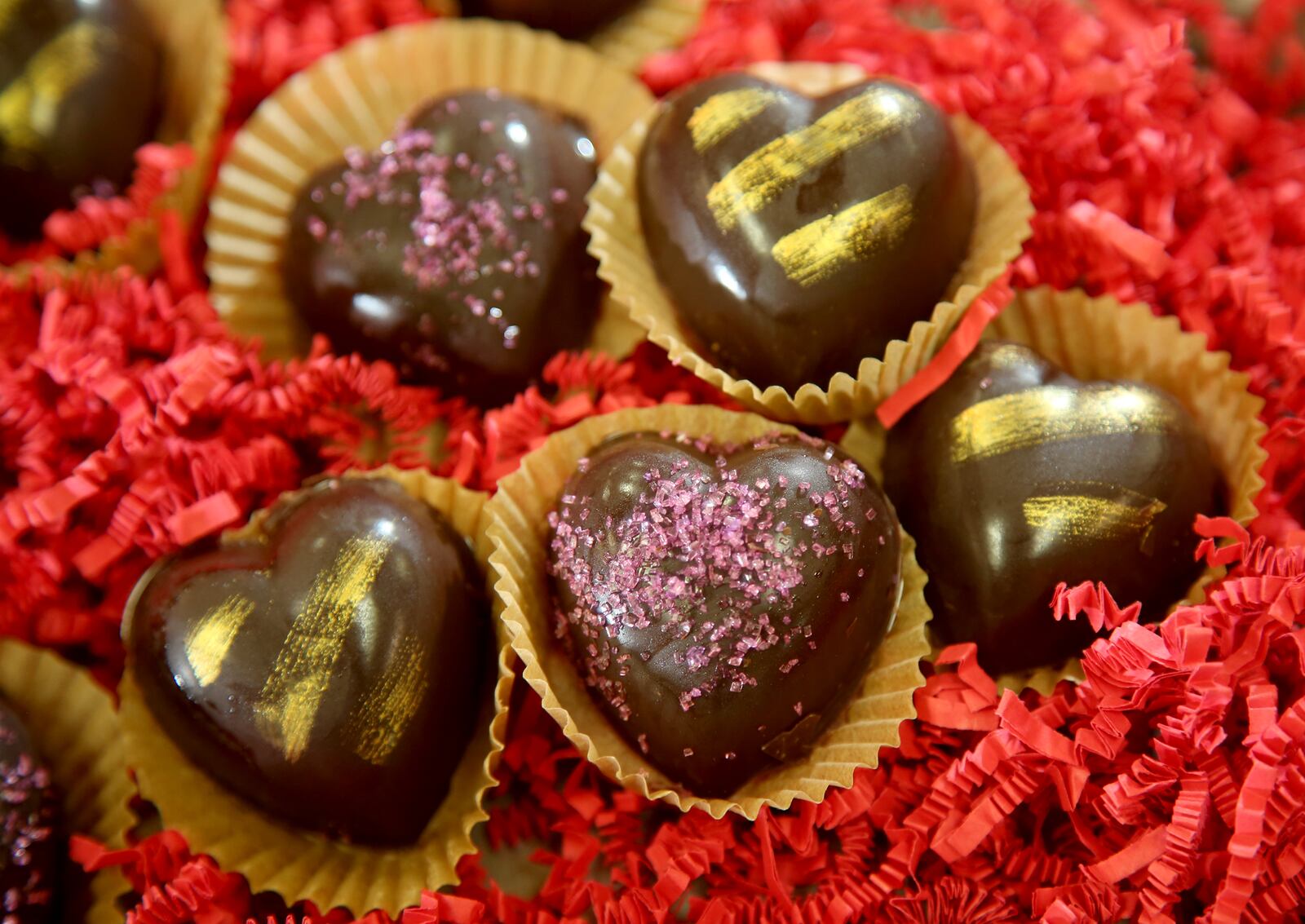 Heart-shaped chocolate ganache truffles, vegan and gluten free, are made by Purely Sweet Bakery, a business that specializes in gluten-free, vegan, paleo and keto products, has a variety of baked goods perfect for Valentines Day. LISA POWELL / STAFF