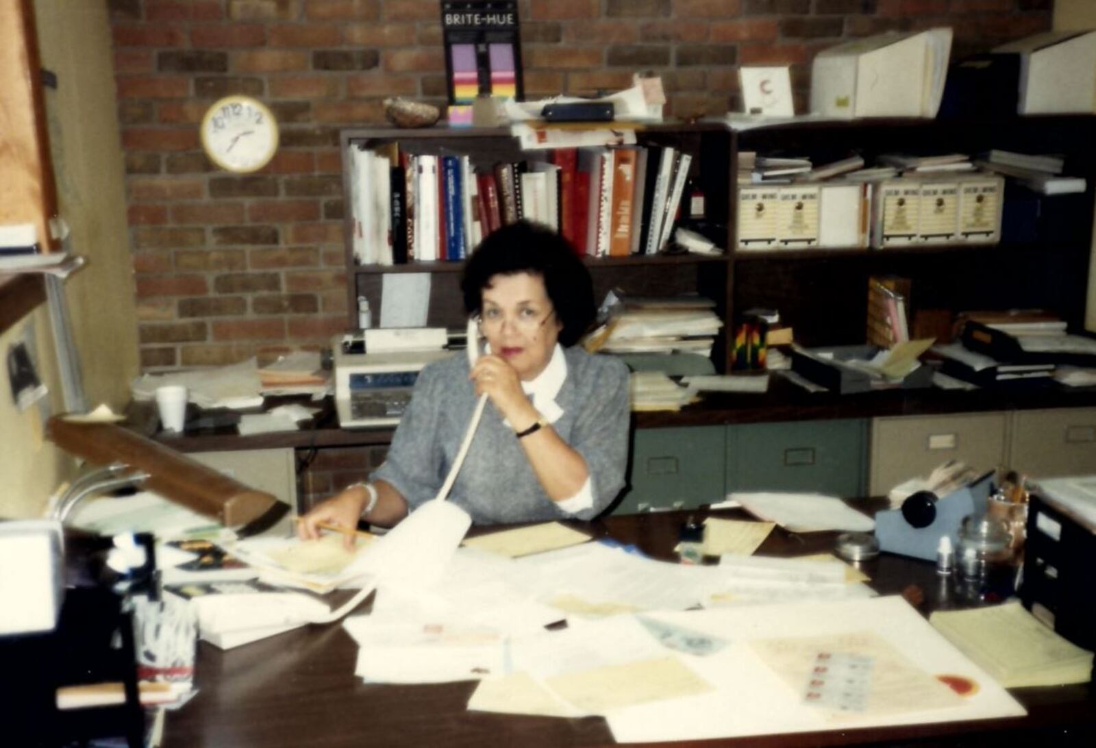 Ivy Schuerholz is busy at her desk, working for the business that started in the basement of her home in 1974.  CONTRIBUTED