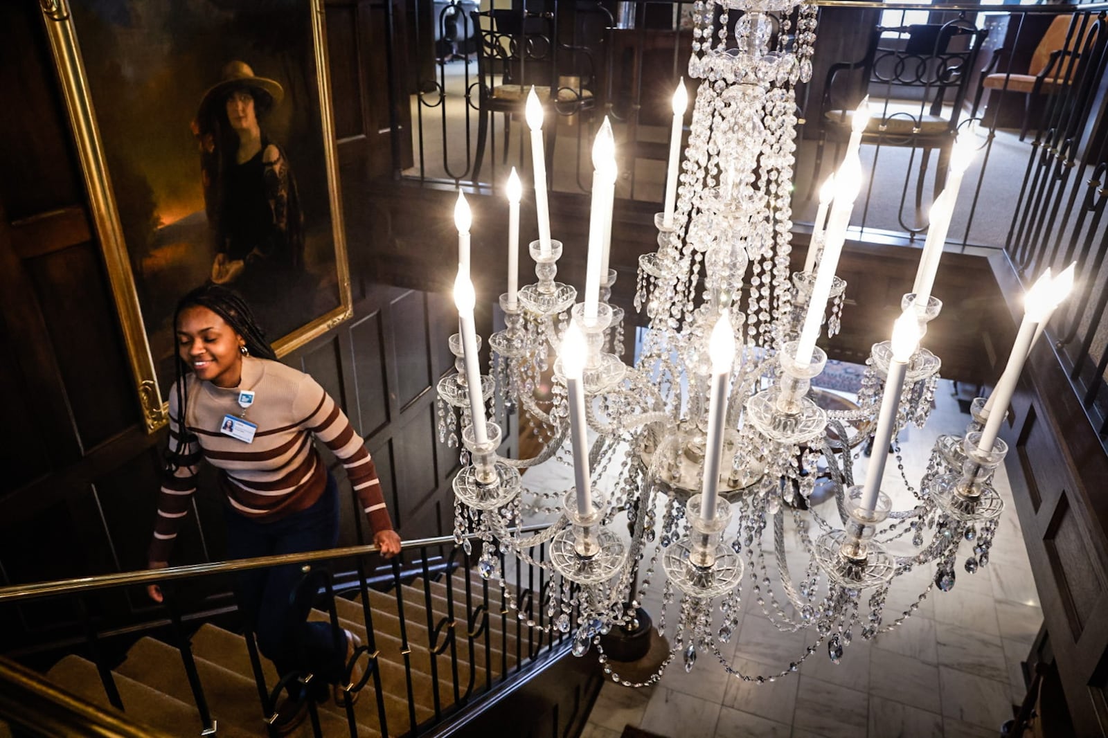 Kettering Health held an open house at Ridgeleigh Terrace, Charles Kettering's old house. This chandelier is made from Waterford Cristal and was originally in the house. JIM NOELKER/STAFF