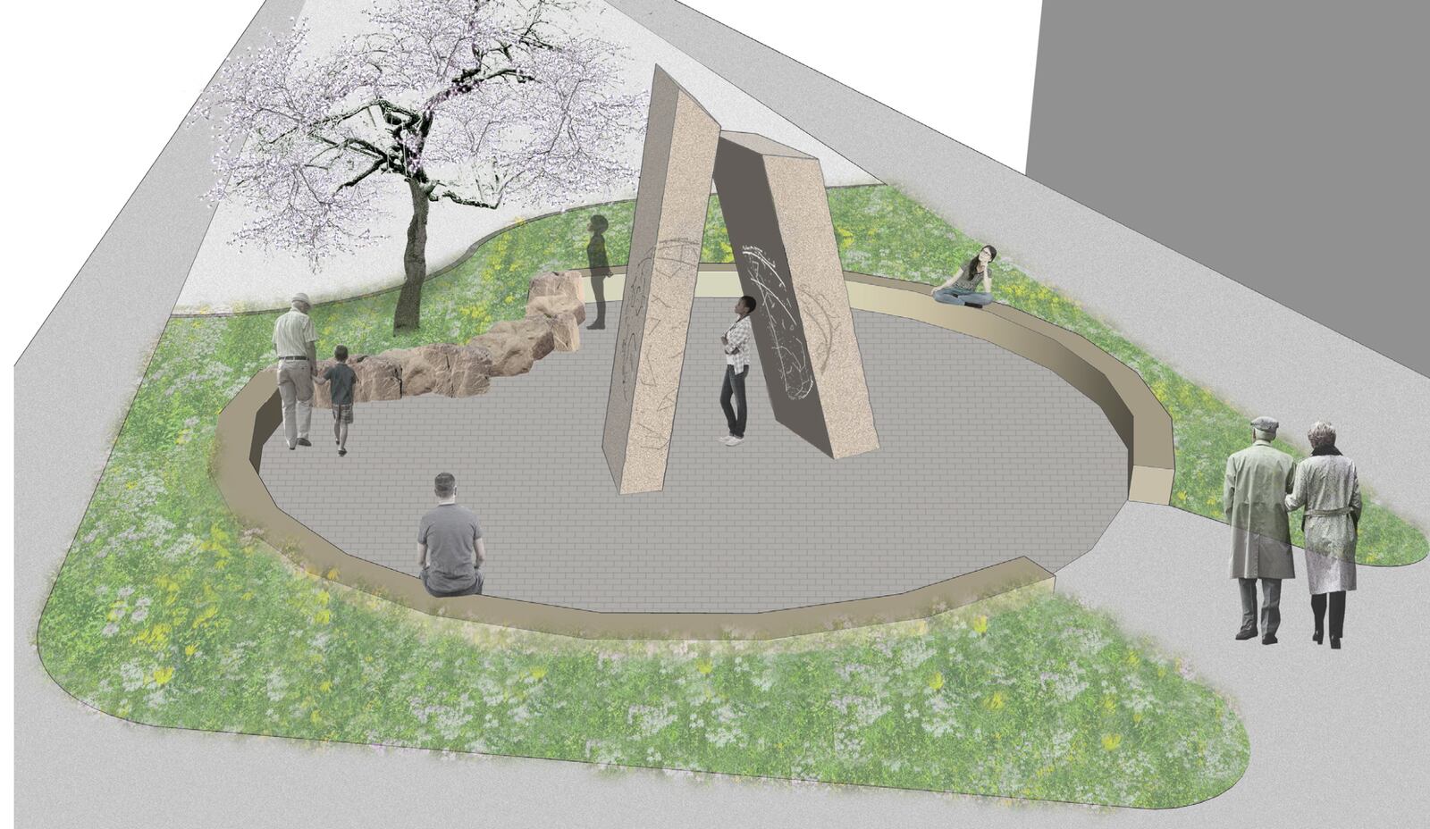 James Dinh based in Los Angeles; Amy Deal and Landon Crowell, based in Dayton, have submitted their design for the 8/4 Memorial in tribute to the victims of the Oregon District tragedy that occurred August 4, 2019. CONTRIBUTUED