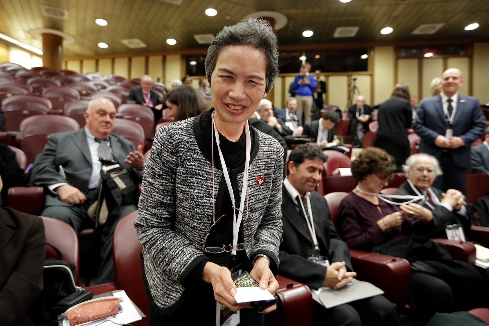 FILE - Assitant Secretary General of Nihon Hidankyo and atomic bomb survivor Masako Wada arrives to attends a conference on nuclear disarmament, at the Vatican, Friday, Nov. 10, 2017. Hidankyo has been awarded the 2024 Nobel Peace Prize. (AP Photo/Andrew Medichini, File)