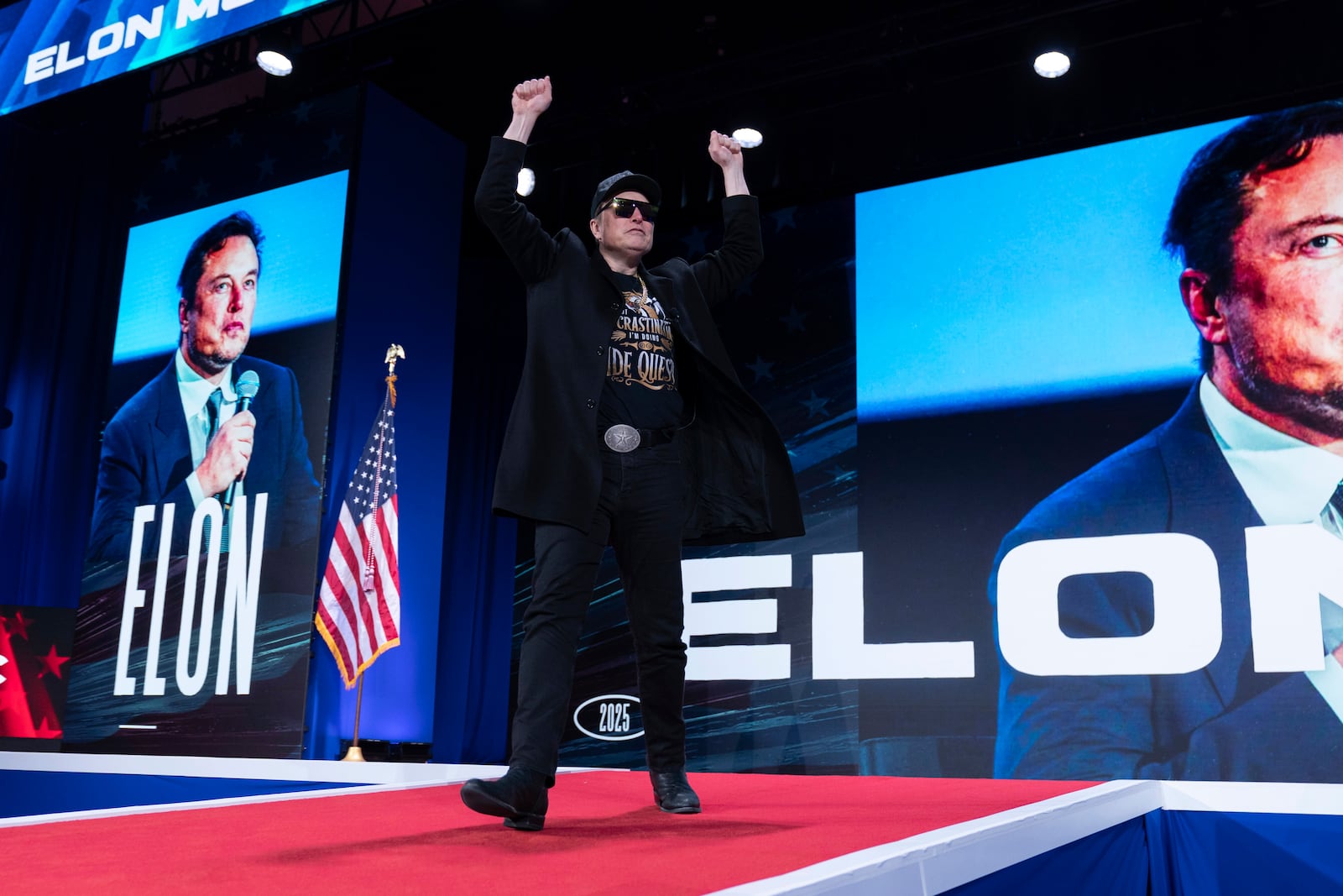 Elon Musk arrives to speak at the Conservative Political Action Conference, CPAC, at the Gaylord National Resort & Convention Center, Thursday, Feb. 20, 2025, in Oxon Hill, Md. (AP Photo/Jose Luis Magana)