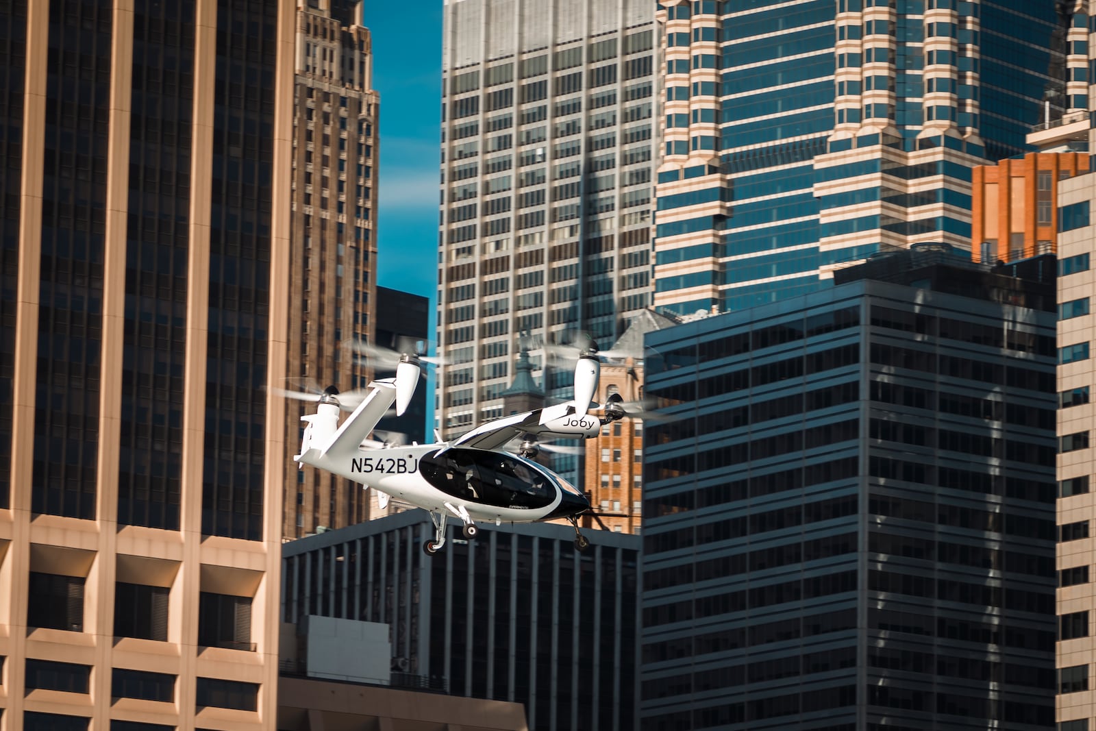 A Joby Aviation photo of its exhibition flight in New York City Sunday.