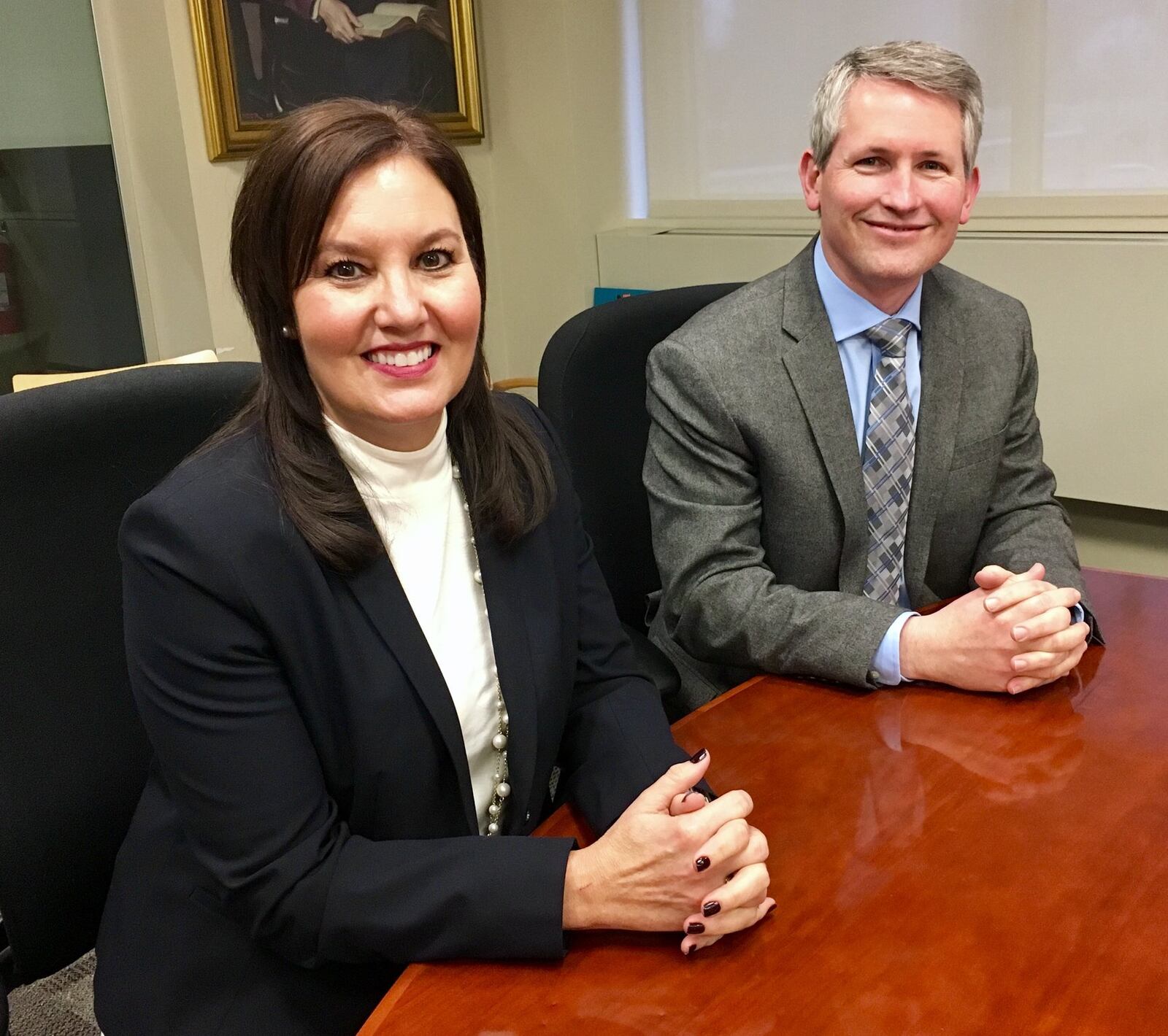 Ohio Lt. Gov. Mary Taylor, a Republican running for governor, visited the Dayton Daily News on Monday with her running mate, Nathan Estruth.