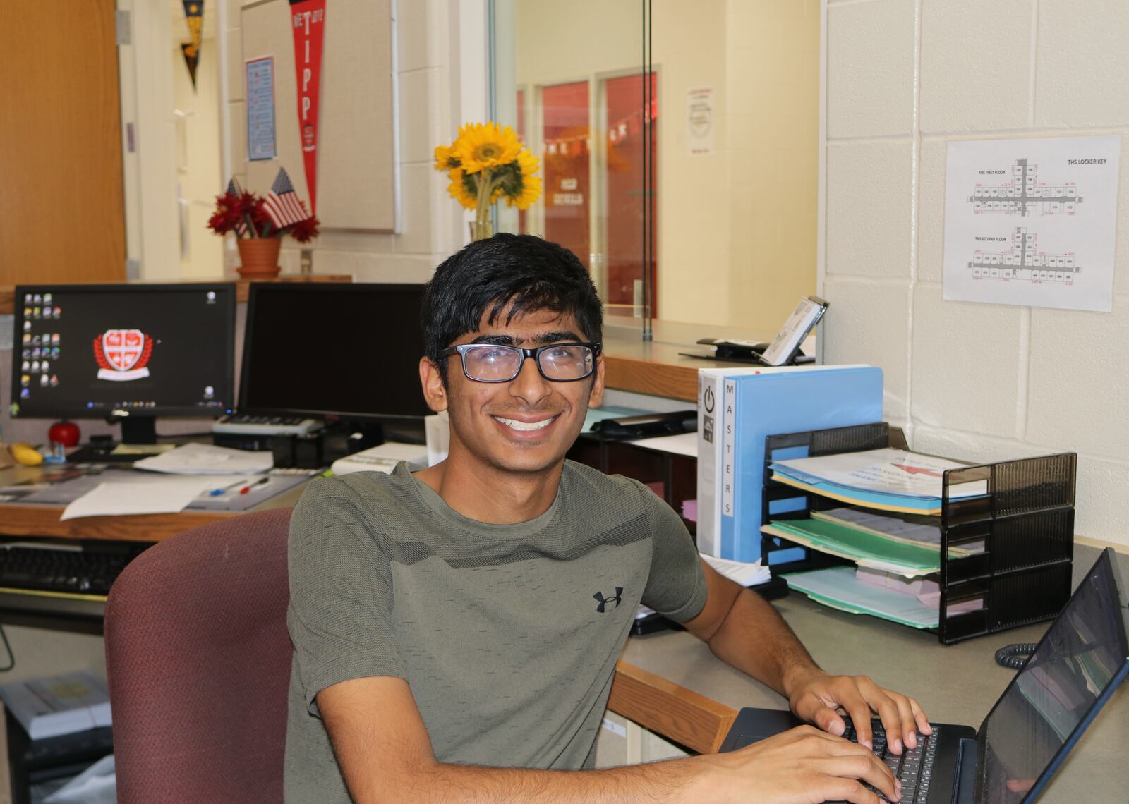 Sadhil Mehta is a student aide in the Tippecanoe High School front office, a leadership position of trust, according to the school district.  CONTRIBUTED