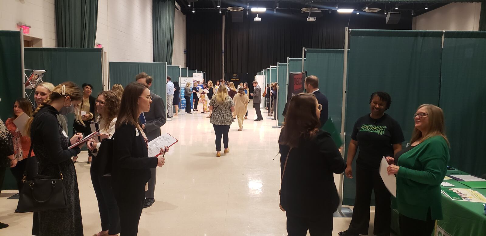 Wright State teacher candidates talk to local school recruiters at the Educators of Tomorrow job fair on March 23 at the Wright State University student union. Courtesy of Wright State University.