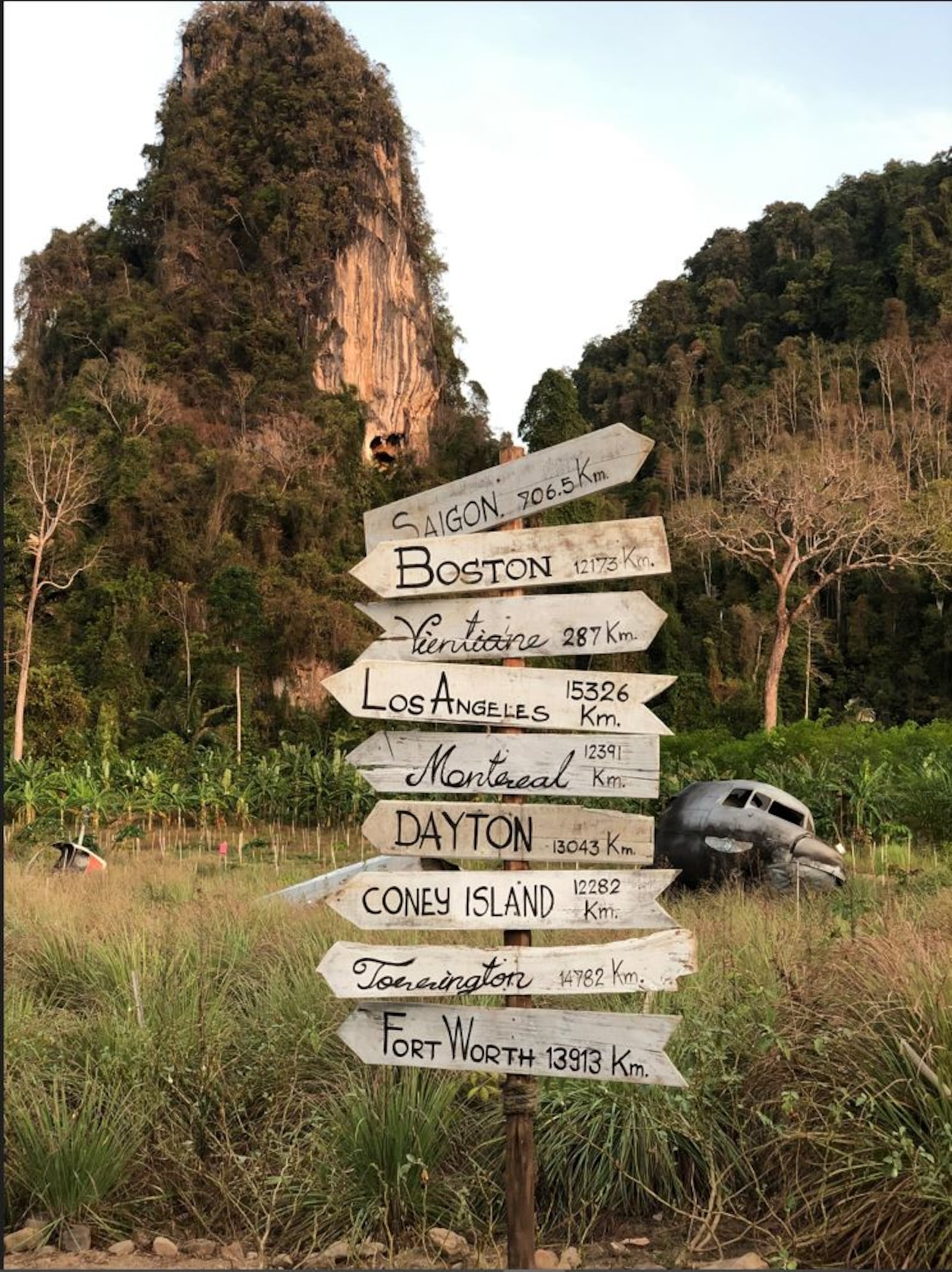 The M*A*S*H-style signpost from on-location shooting in Krabi, Thailand. CONTRIBUTED