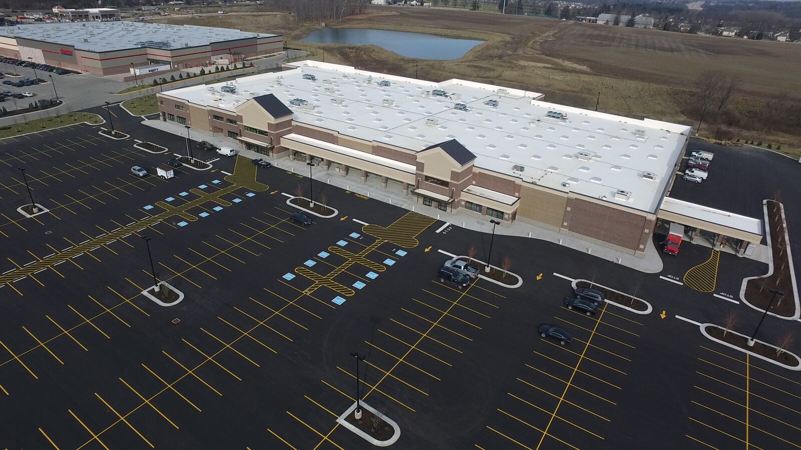 The new 125,000-square-foot Kroger store being built on Feedwire Road in Centerville will open by late May or early June, according to the company.
The Cincinnati-headquartered grocery retailer is set to open the store on about 15 acres between Costco and Cabelas, facing south toward Feedwire Road. A company spokeswoman said Kroger has invested $21.2 million into the new store at the Cornerstone of Centerville development..  TY GREENLEES / STAFF