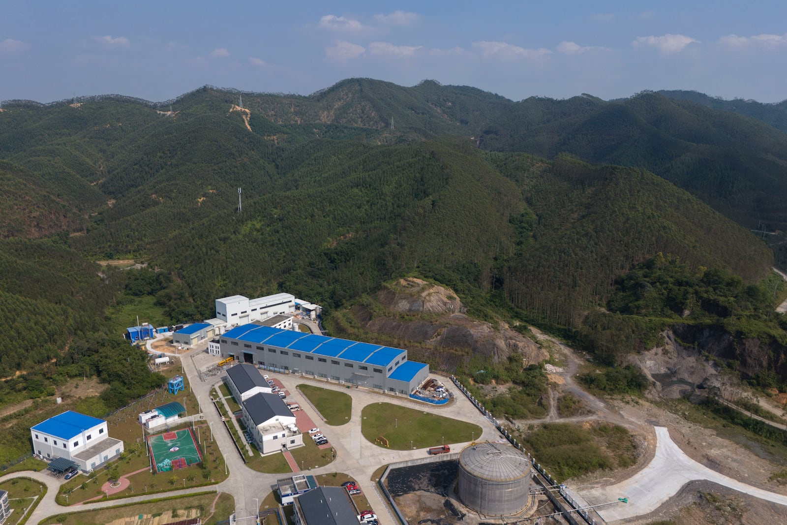 An aerial view of the Jiangmen Underground Neutrino Observatory where a cosmic detector is located 2297 feet (700 meters) underground in Kaiping, southern China's Guangdong province on Friday, Oct. 11, 2024. (AP Photo/Ng Han Guan)