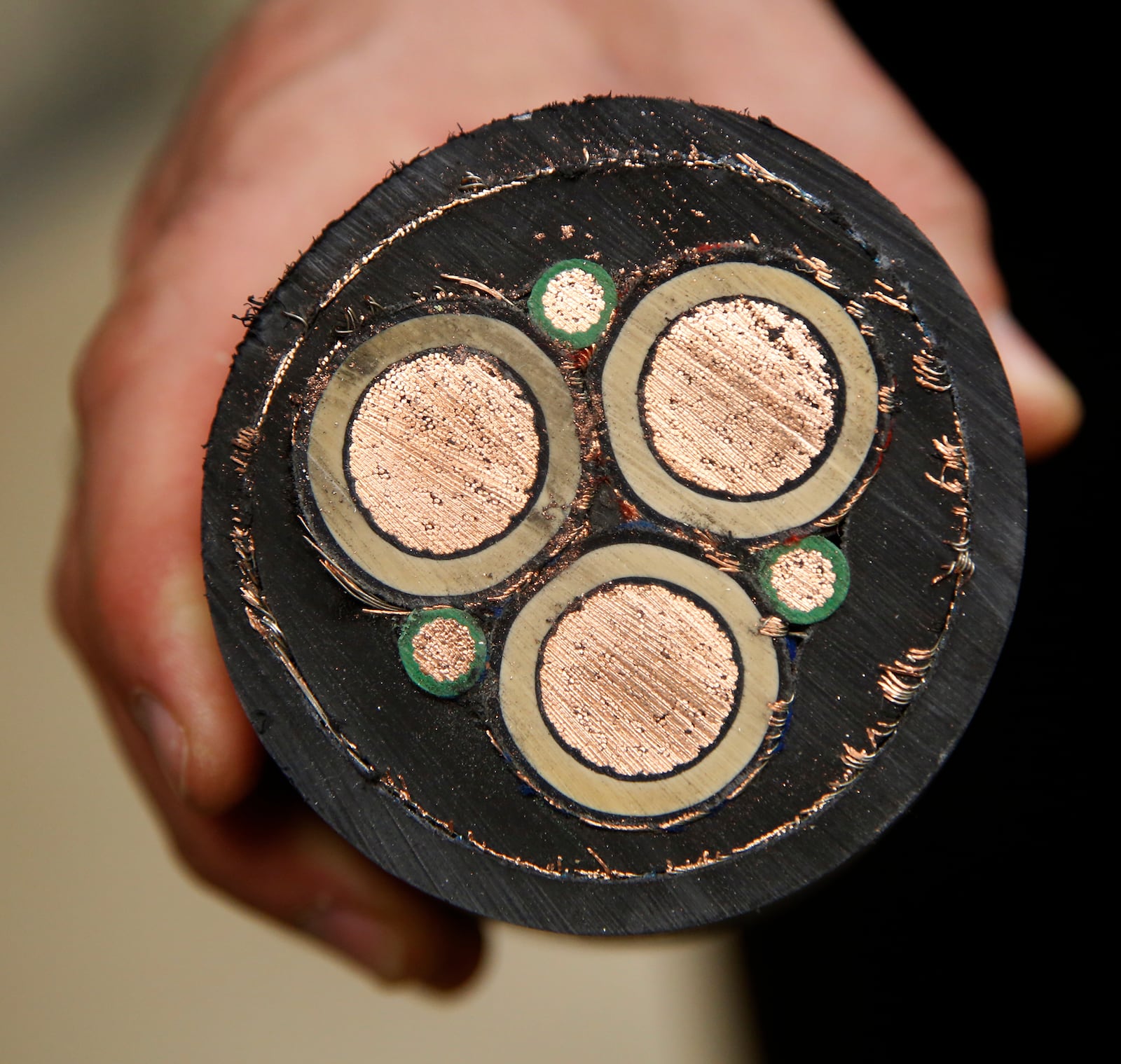 This is a cross section of the power cable that feeds the 240,000 pound centrifuge direct drive motor.  TY GREENLEES / STAFF