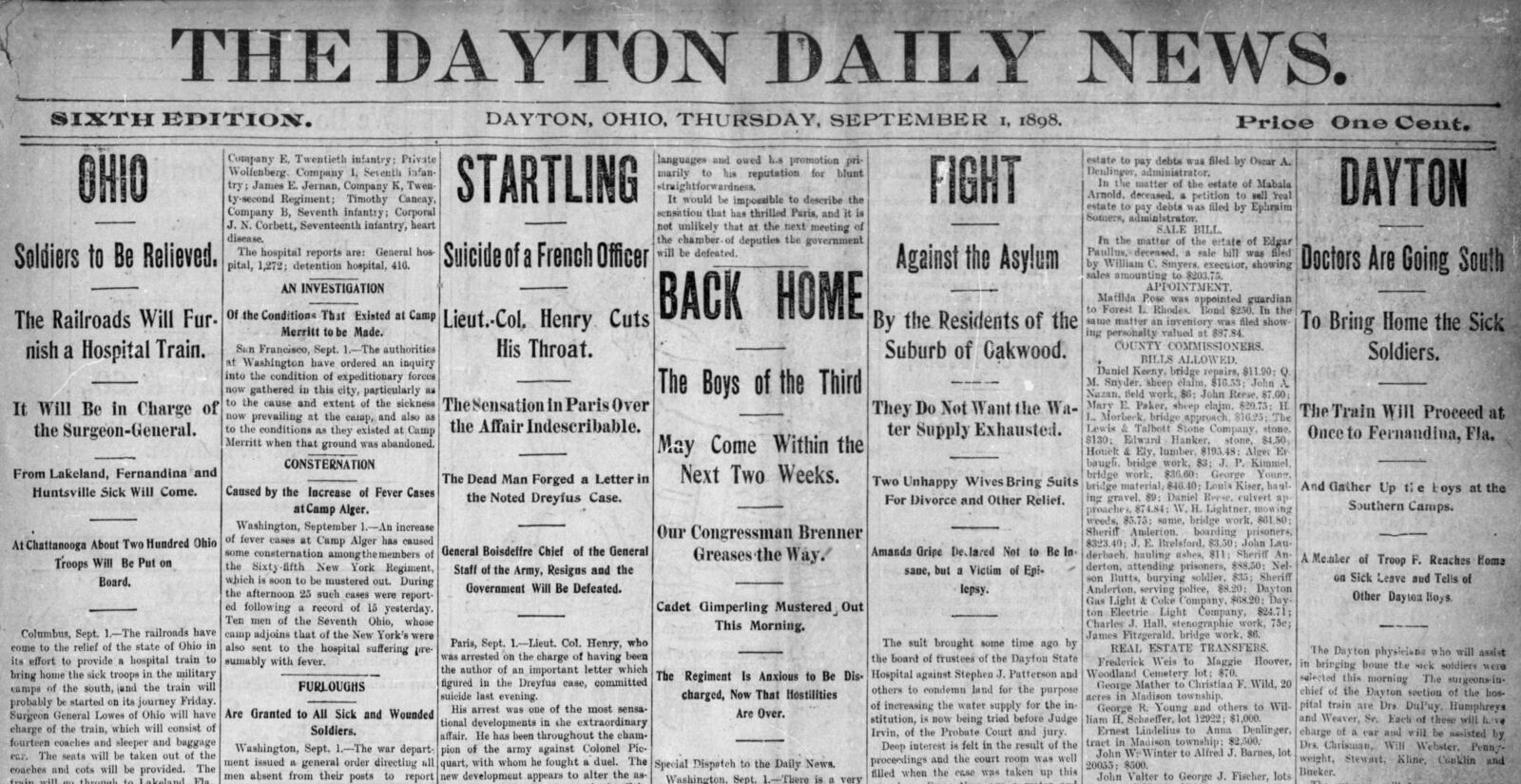 Dayton life in 1898. The newspaper cost one cent. DAYTON DAILY NEWS ARCHIVES