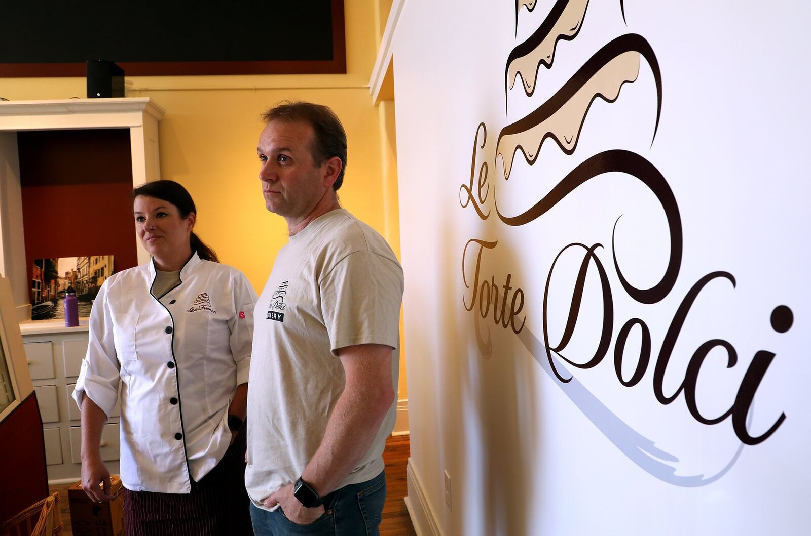 Lisa and Dan Freeman are getting ready for the grand opening of their new bakery Le Torte Dolci in downtown Springfield. Bill Lackey/Staff