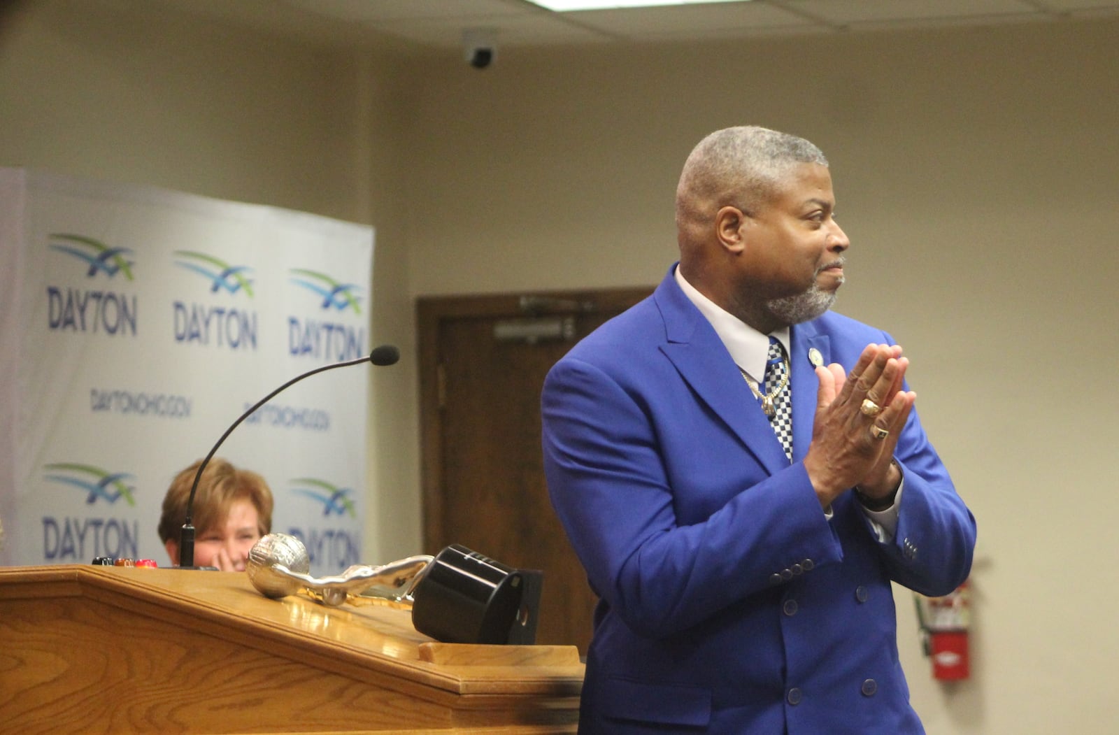 Derrick Foward, president of the Dayton unit NAACP, was given a key to the city of Dayton by Mayor Jeffrey Mims Jr. on May 3, 2023. CORNELIUS FROLIK / STAFF