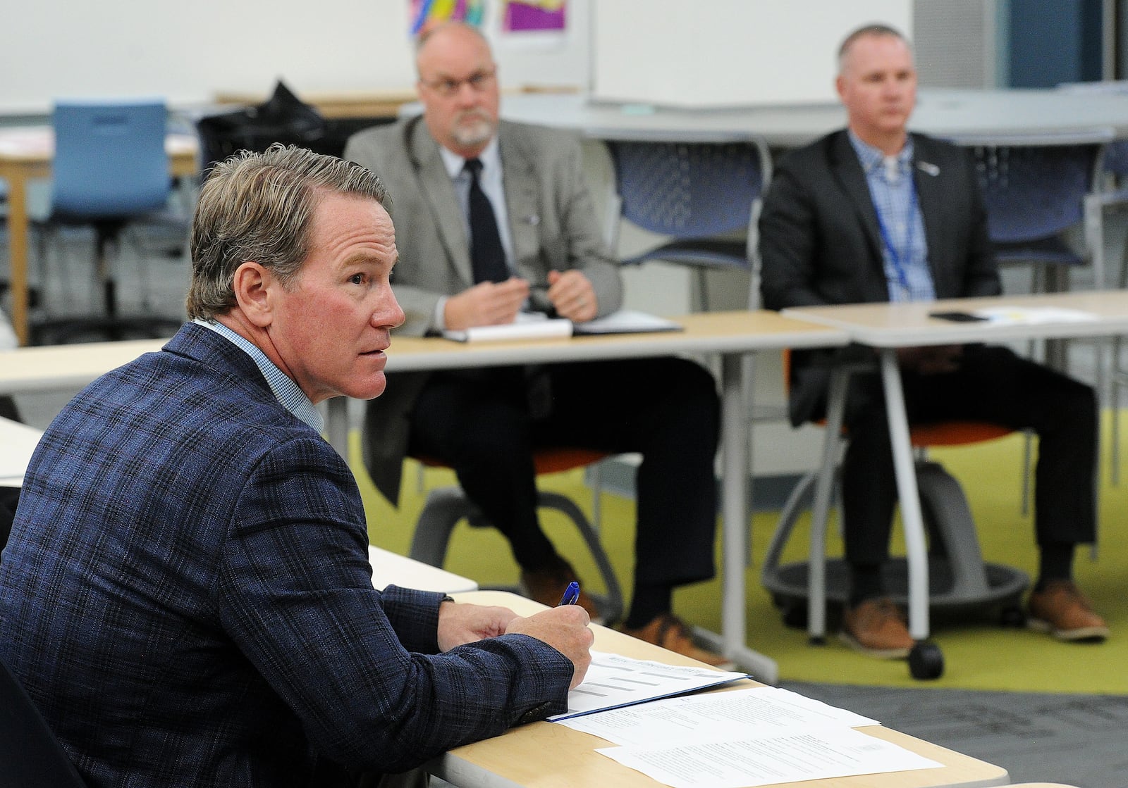 Ohio Lt. Gov. Jon Husted visited the Kettering Fairmont Career Technology Center Wednesday April 12, 2023 to talk about plans to strengthen career training. MARSHALL GORBY\STAFF