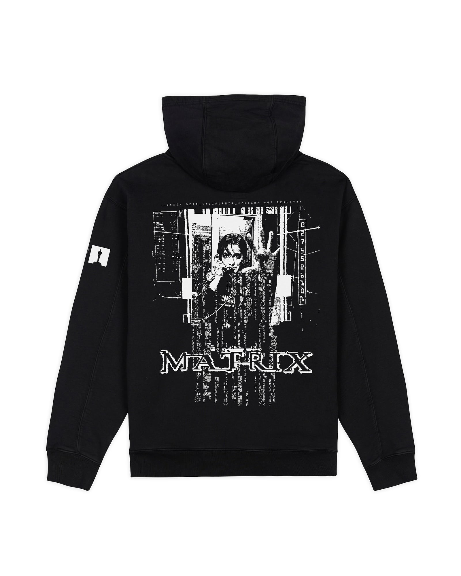 This image released by the Academy Museum of Motion Pictures shows “Matrix” sweatshirt for sale in conjunction with its Cyberpunk exhibition, designed by Brain Dead Studios. (Academy Museum of Motion Pictures via AP)