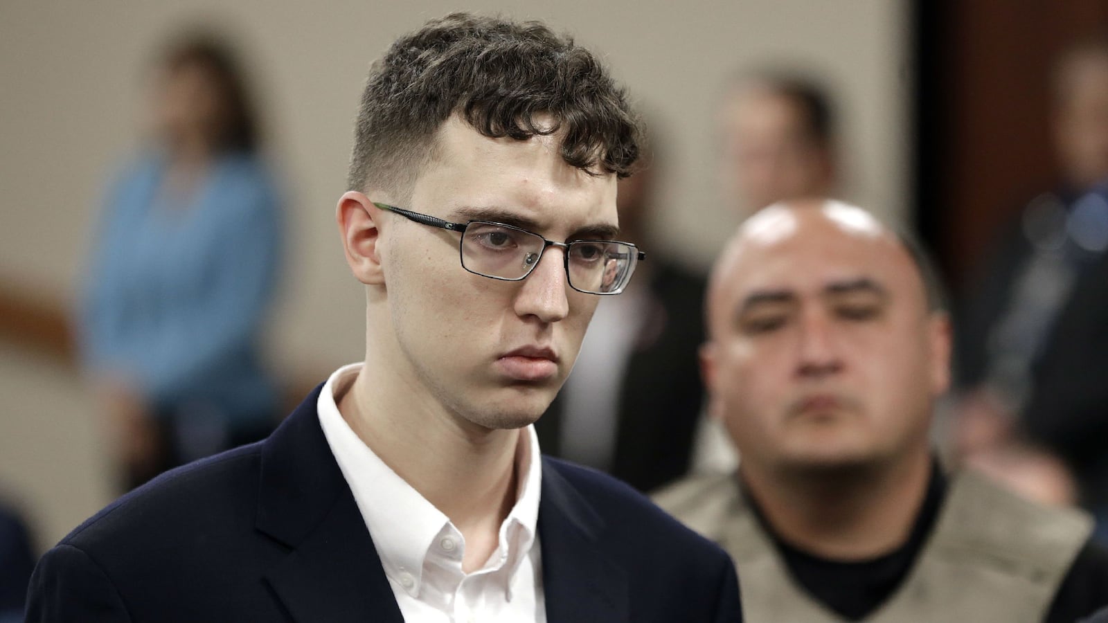 Suspected El Paso Walmart mass shooter Patrick Crusius is arraigned Thursday, Oct., 10, 2019, in an El Paso, Texas, courtroom. Crusius, 21, is charged with capital murder in the massacre, which killed 23 people. The 23rd victim, Guillermo “Memo” Garcia, 36, died Saturday, April 25, 2020, nearly nine months after the Aug. 3, 2019, massacre. (Mark Lambie/The El Paso Times via AP)