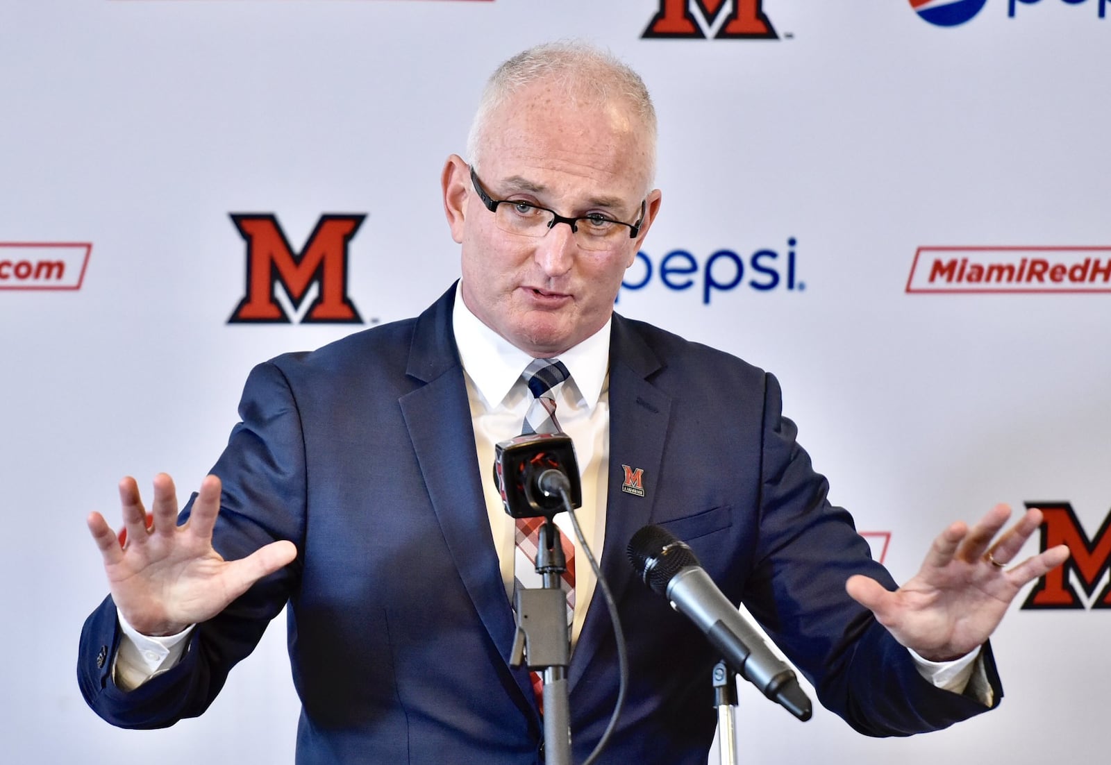 Chris Bergeron was announced as new head coach for Miami RedHawks hockey team Monday, April 8, 2019 at Goggin Ice Center on the Miami University campus in Oxford. NICK GRAHAM/STAFF