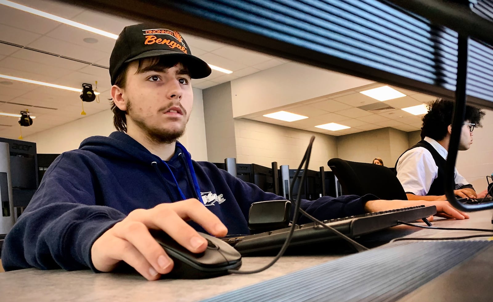 Miami Valley CTC student Micheal Ander works in the computer lab Tuesday, Feb. 7, 2023. MARSHALL GORBY\STAFF